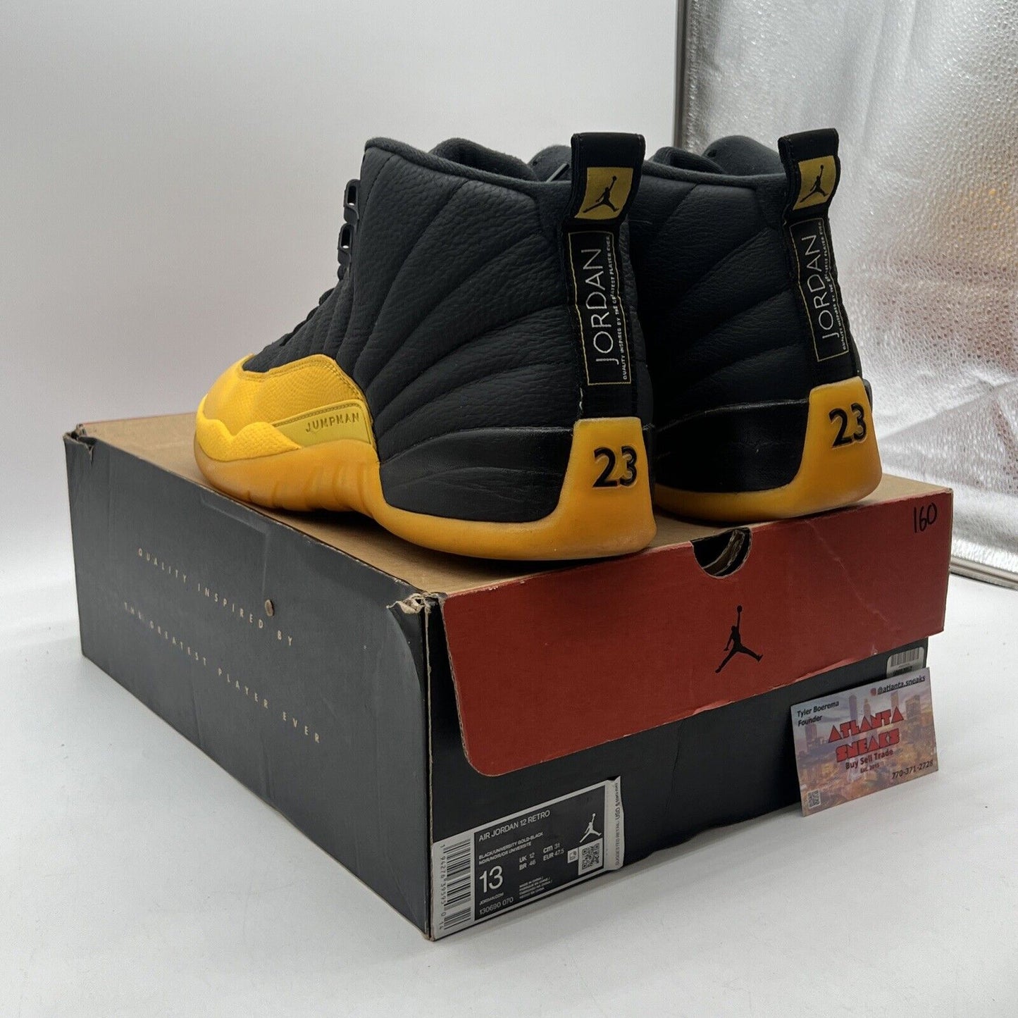 Size 13 - Jordan 12 Retro University Gold 2020 Black Yellow Leather (130690-070)