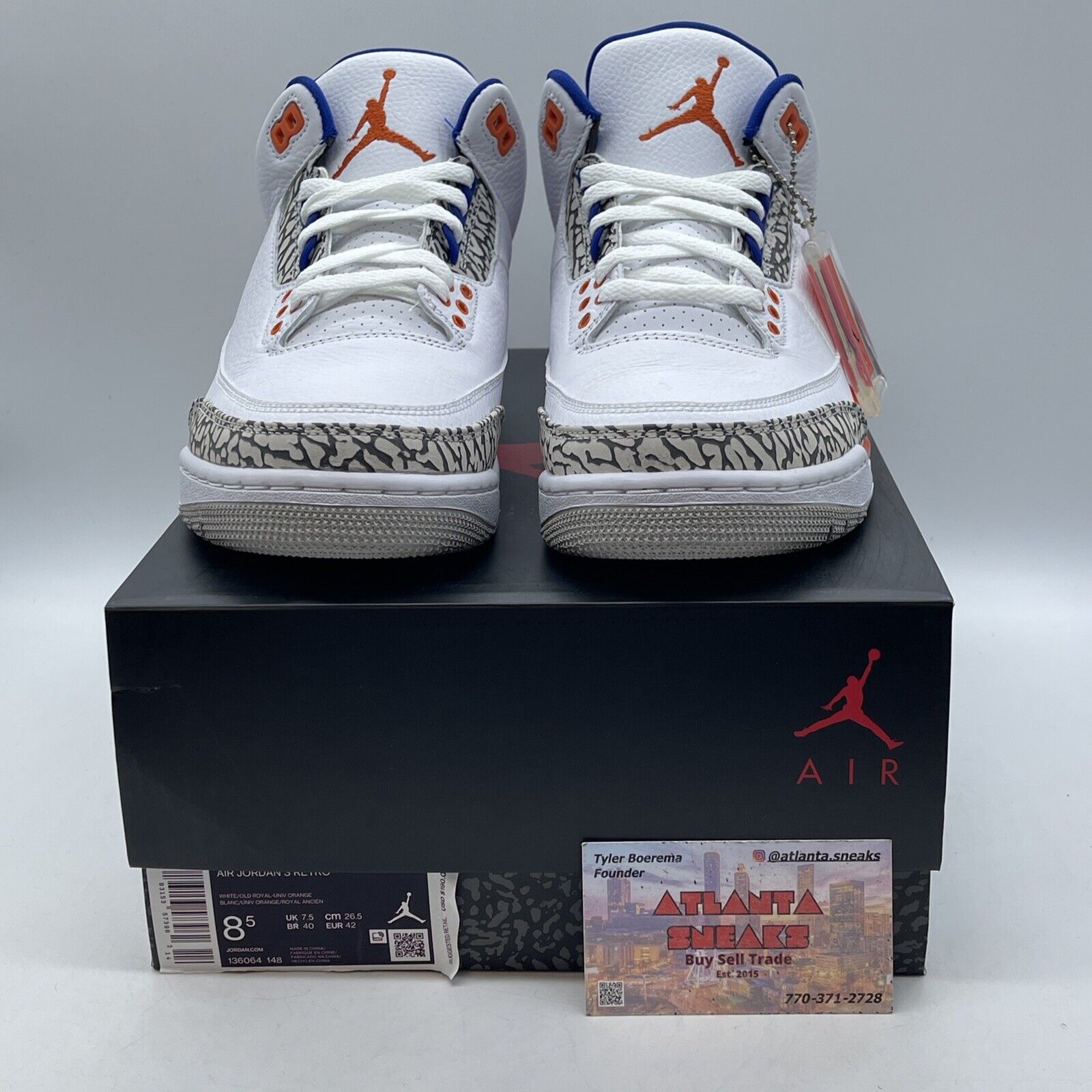 Size 8.5 - Air Jordan 3 Retro Knicks White Leather Grey Suede (136064-148)