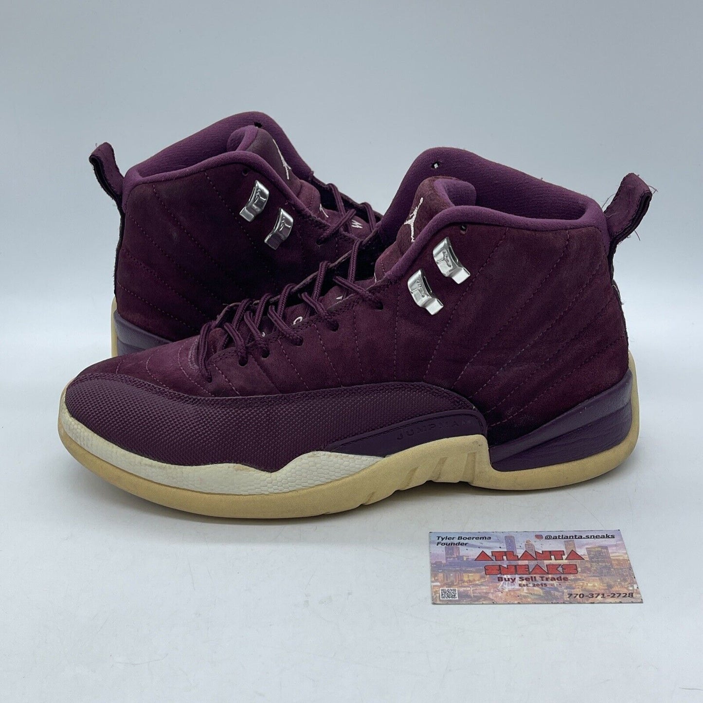 Size 10 - Air Jordan 12 Retro Bordeaux Burgundy Suede Leather White (130690-617)