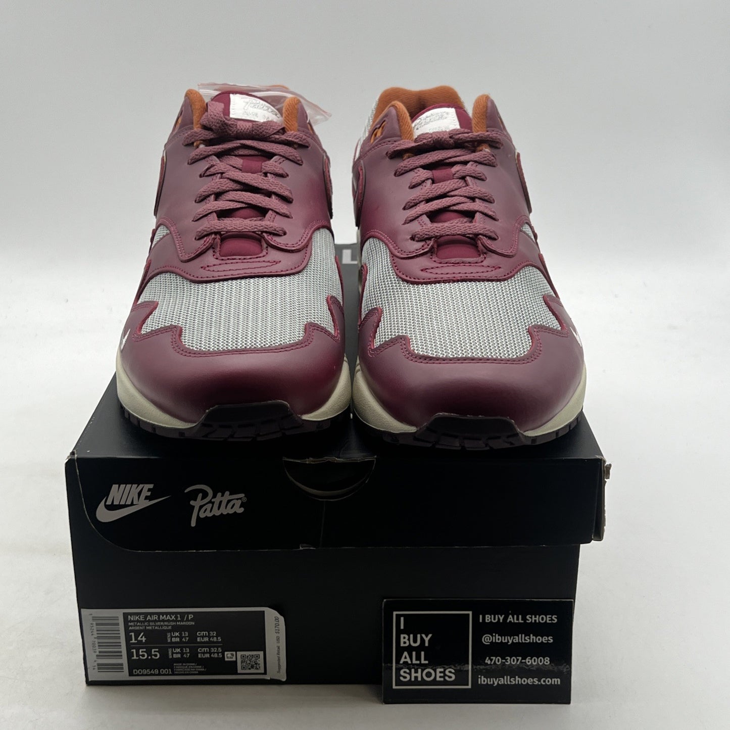 Size 14 - Nike Patta x Air Max 1 Rush Maroon (DO9549-001)