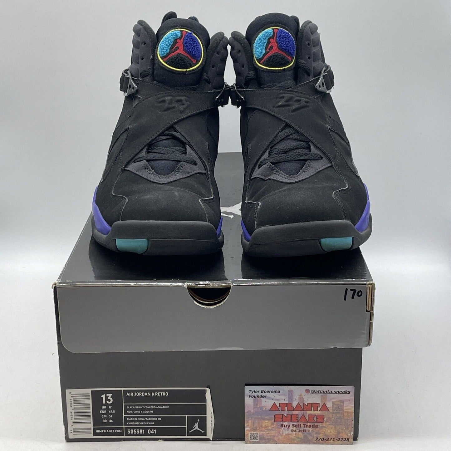 Size 13 - Air Jordan 8 Retro 2007 Aqua Black Purple Suede Leather  (305381-041)