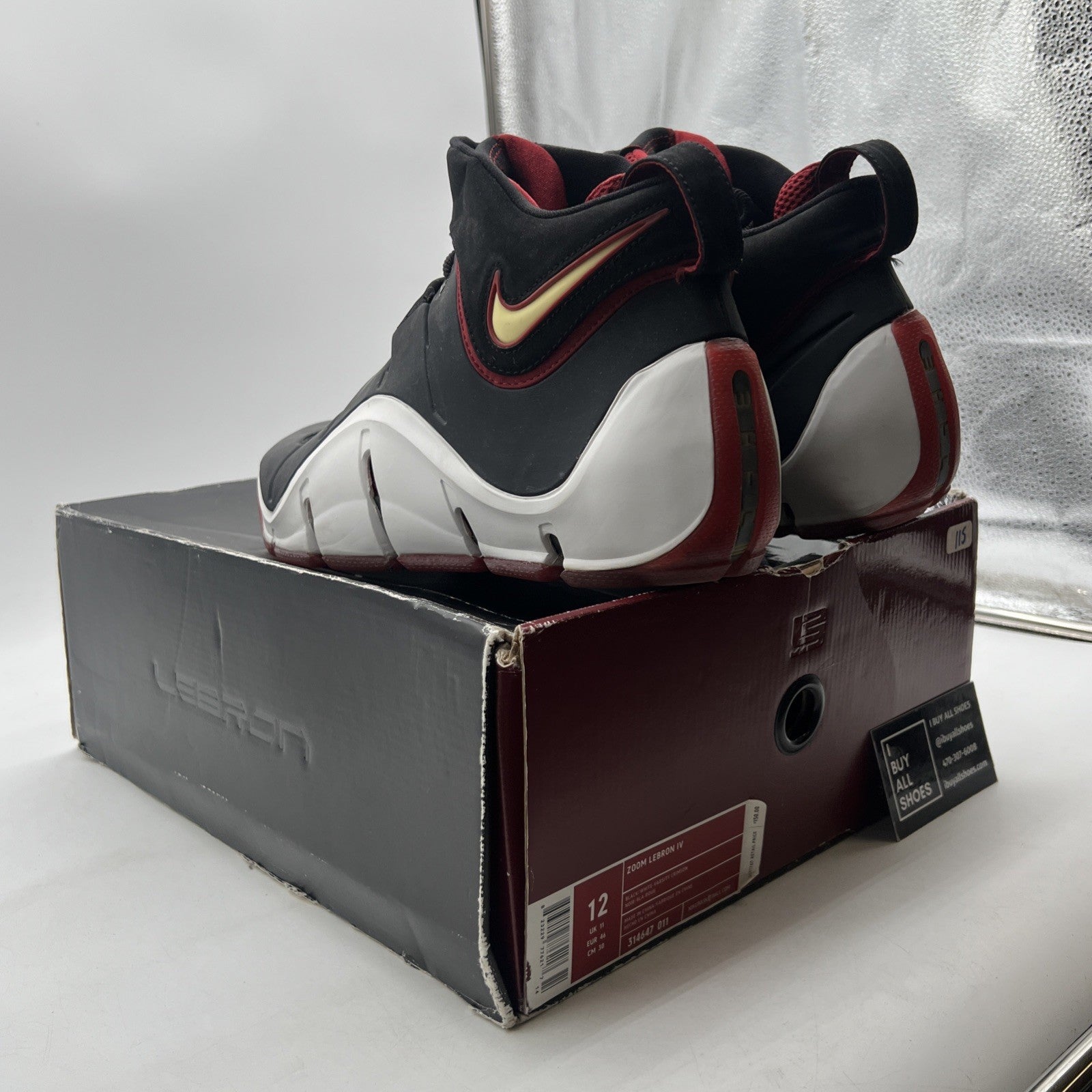 Size 12 - Nike Zoom LeBron 4 Black White Red (314647-011)
