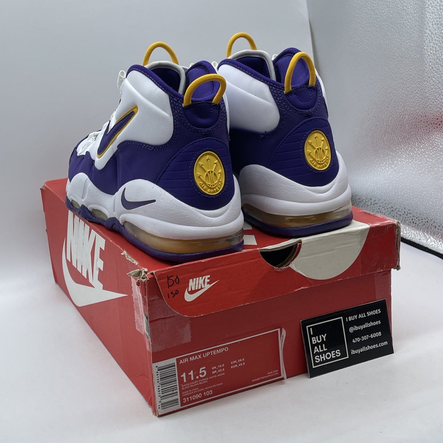Size 11.5 - Nike Air Max Uptempo Los Angeles Lakers White Purple (311090-103)