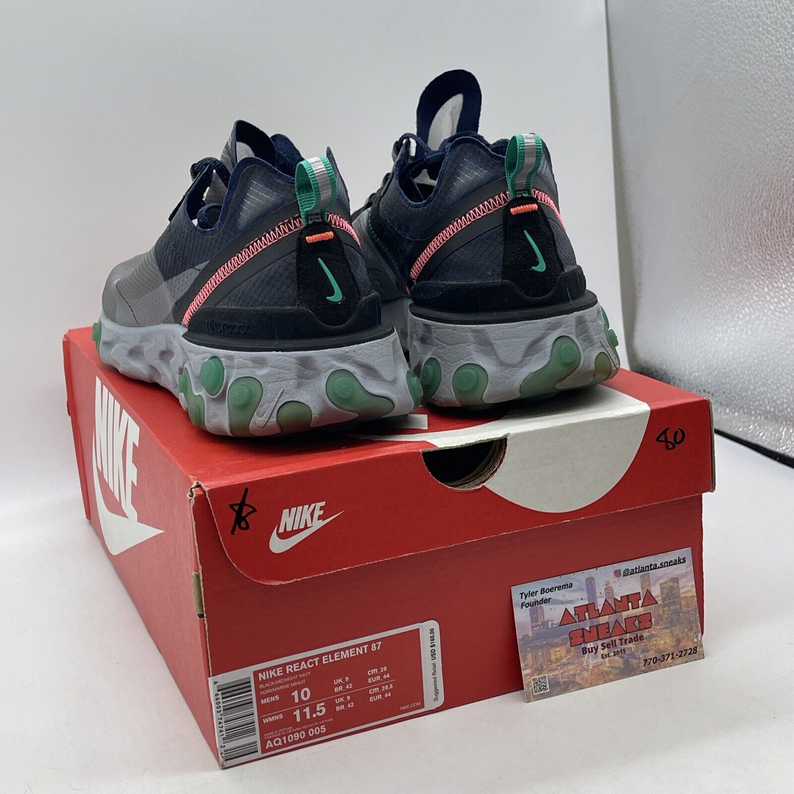 Size 10 - Nike React Element 87 Neptune Green Black Pink Suede (Aq1090-005)