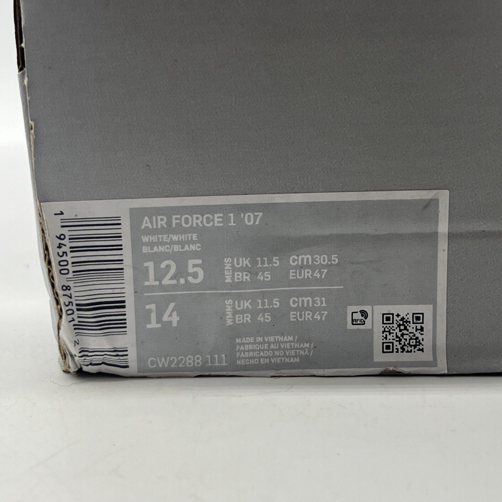 Size 12.5 - Nike Air Force 1 '07 Low Triple White Leather (CW2288-111)