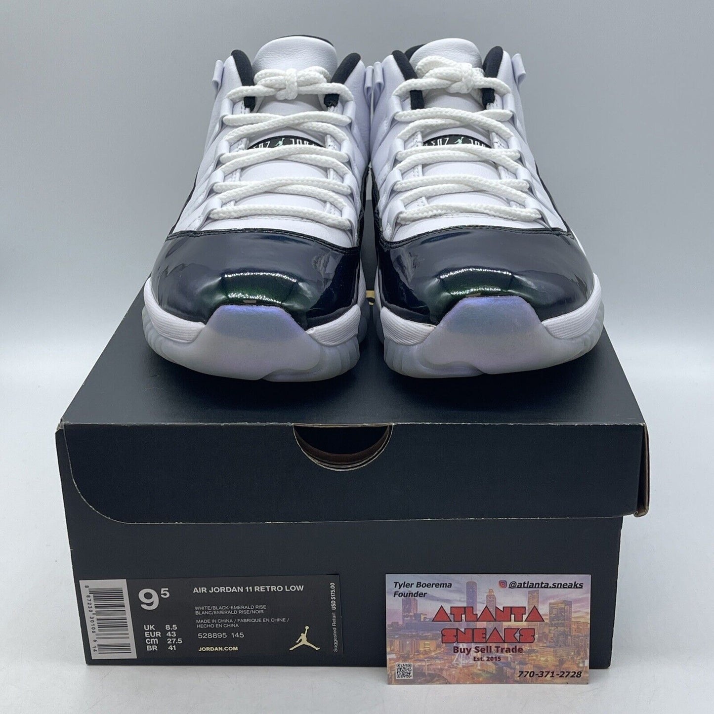 Size 9.5 - Air Jordan 11 Retro Low Emerald White Black Green Purple (528895-145)