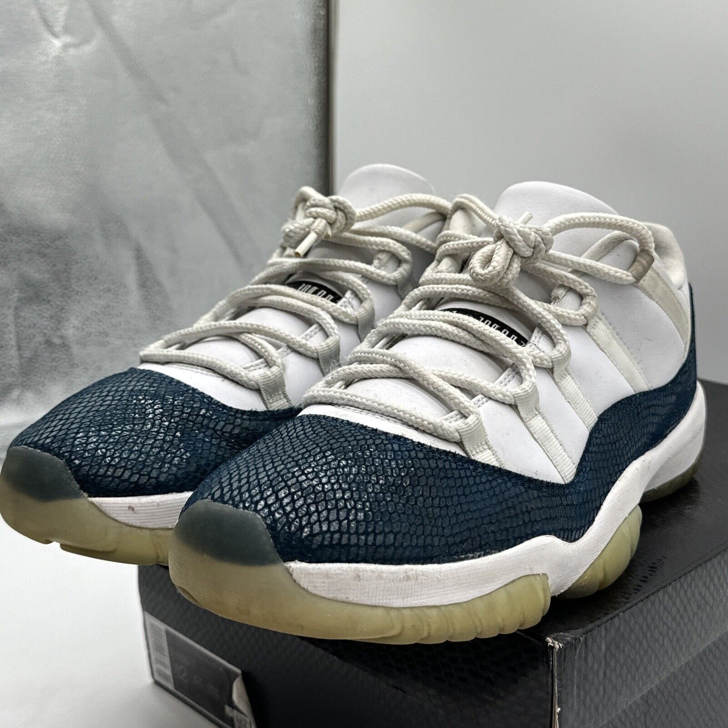 Size 12 - Jordan 11 Retro Low Snakeskin 2019 Navy White Ice Sole With Box