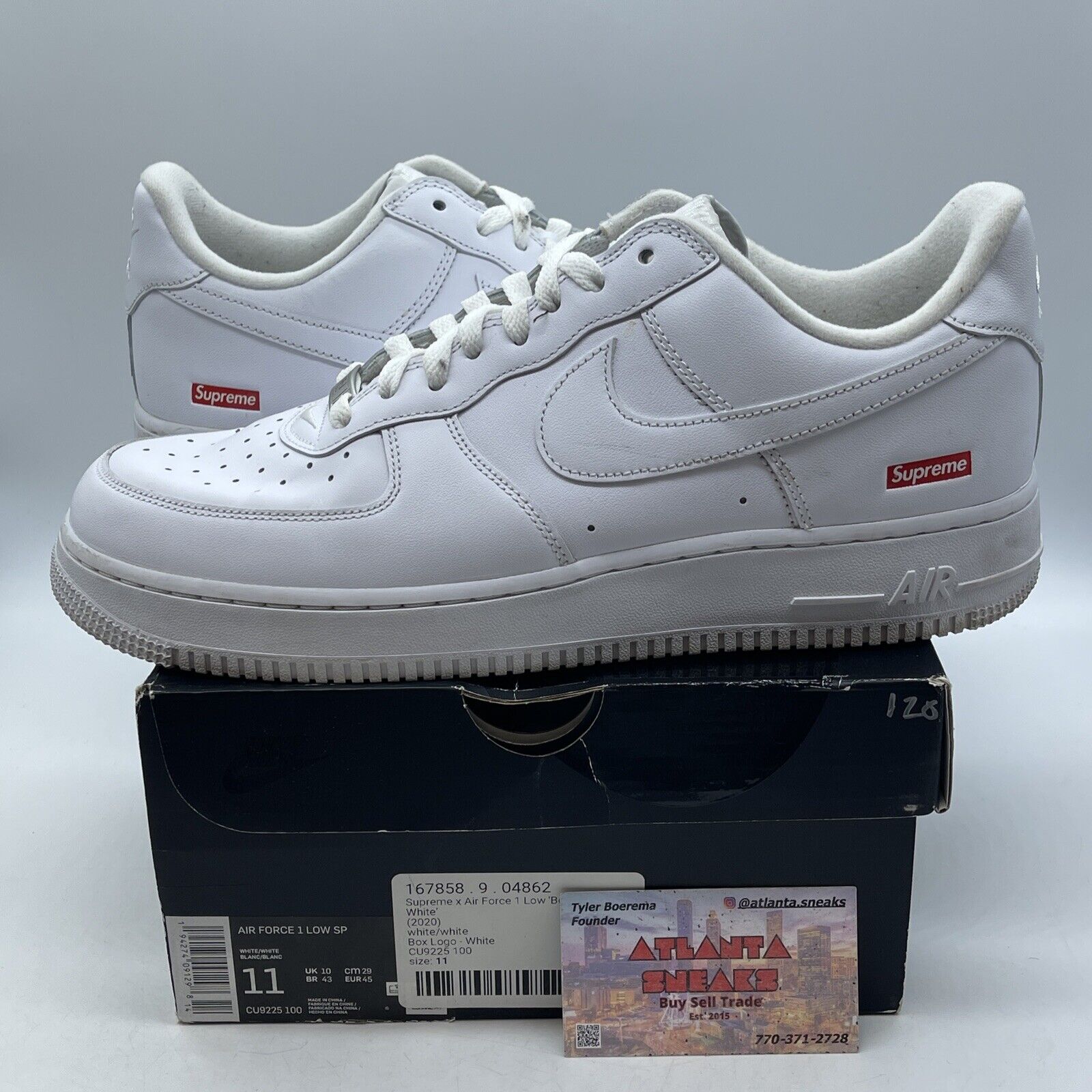 Size 11 - Nike Air Force 1 x Supreme Low Box Logo - White Leather (CU9225-100)