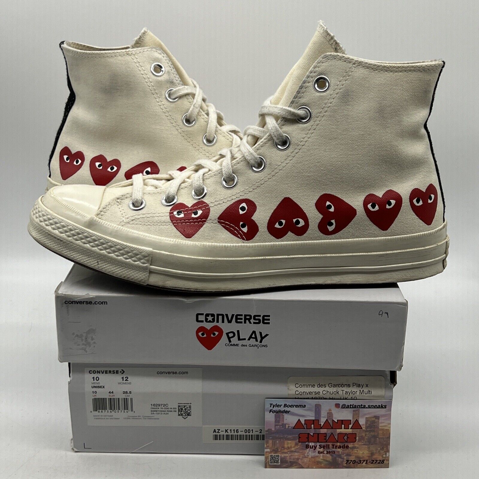 Converse Chuck 70 High Top x Comme des Garcons Play Multi Heart 162972C Size 10