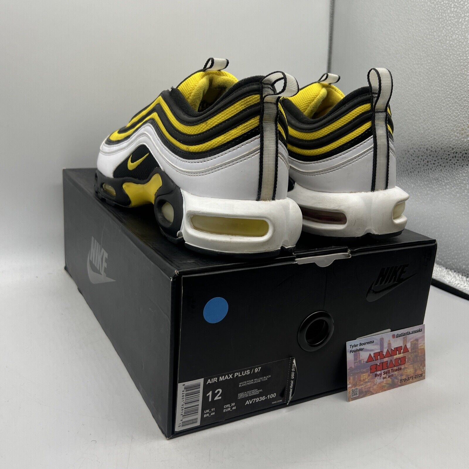 Size 12 - Nike Air Max Plus 97 Frequency Pack Yellow White Black (AV7936-100)