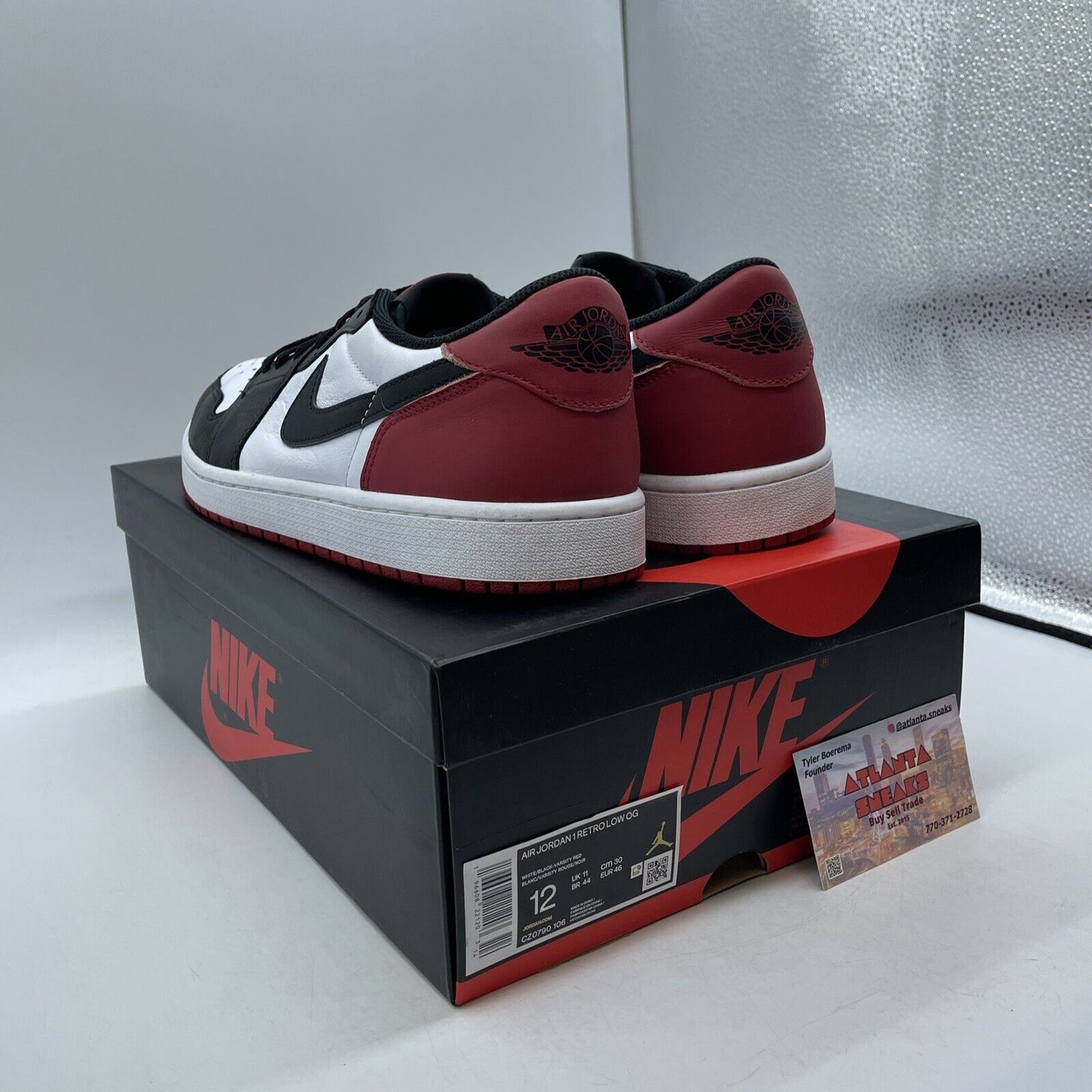 Size 12 - Air Jordan 1 Retro OG Low Black Toe White Red Leather (CZ0790-106)