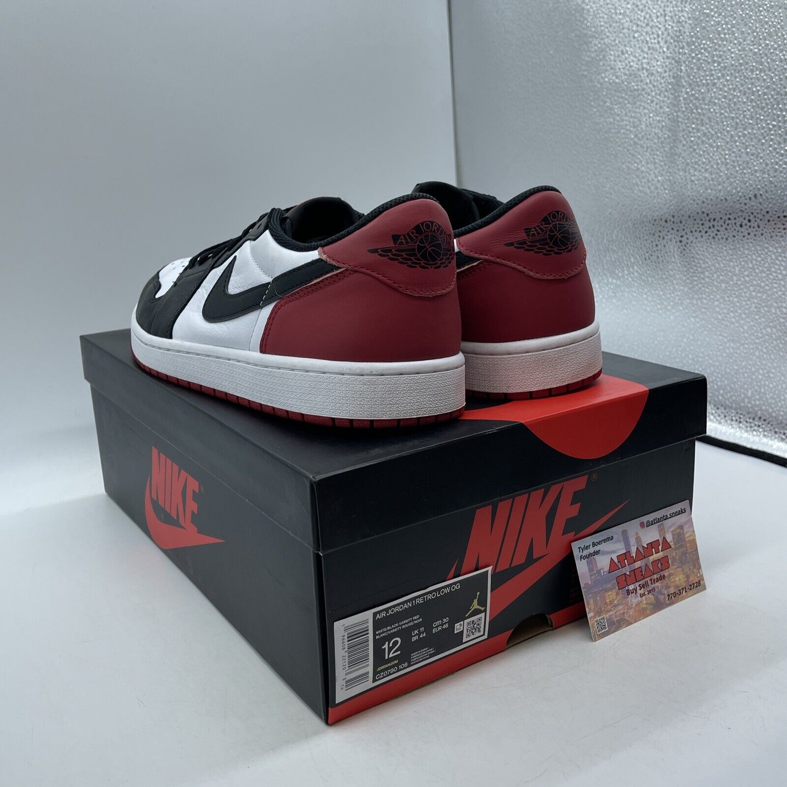 Size 12 - Air Jordan 1 Retro OG Low Black Toe White Red Leather (CZ0790-106)