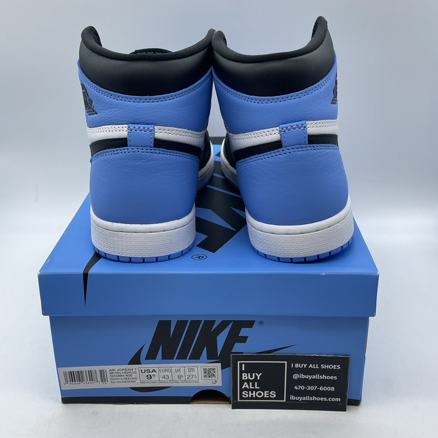 Size 9.5 - Air Jordan 1 Retro OG High UNC Toe Black White Leather (DZ5485-400)