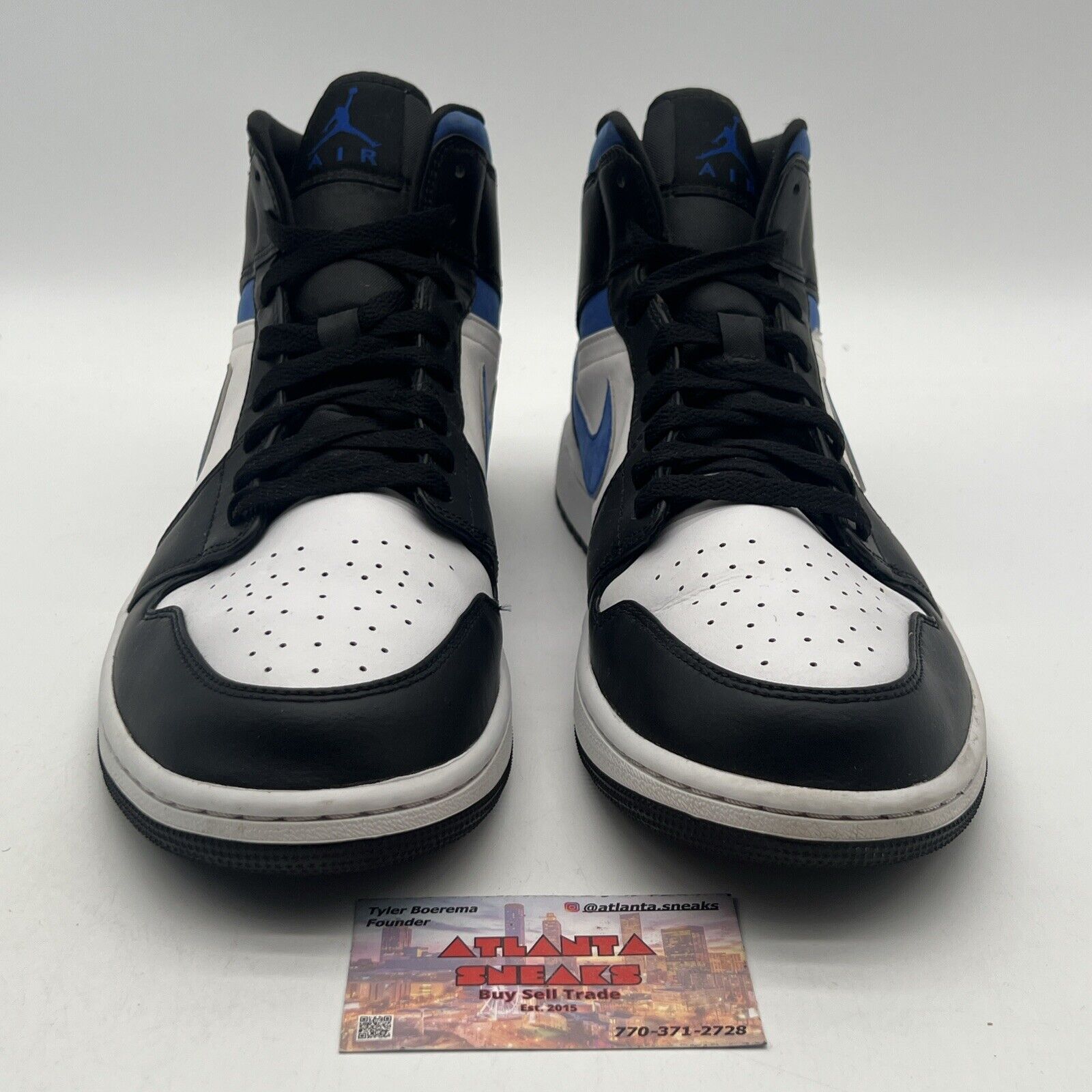 Size 13 - Air Jordan 1 Mid Racer Blue Black White Leather (554724-140)