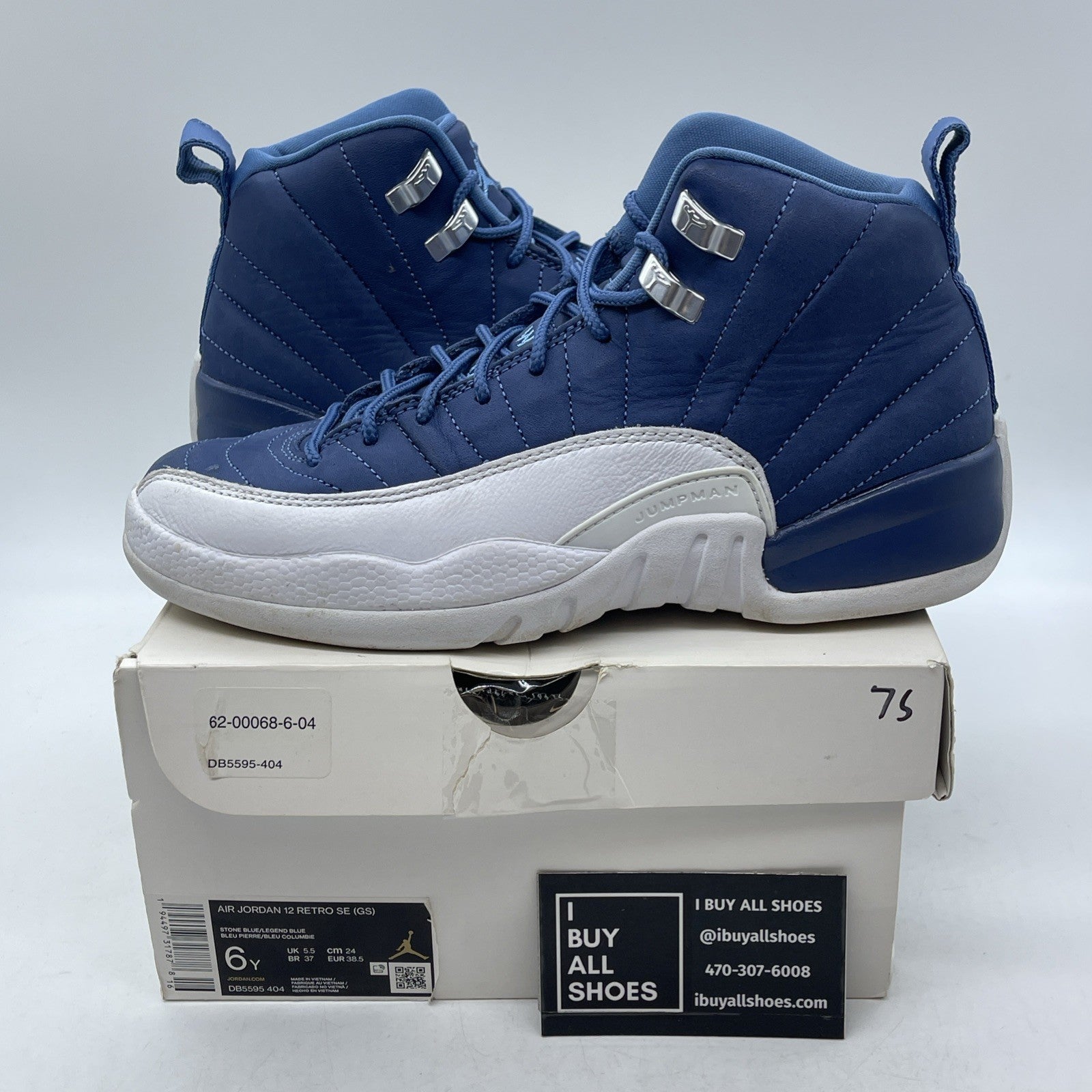 Size 6Y - Jordan 12 Retro Indigo Silver Blue White Leather (DB5595-404)