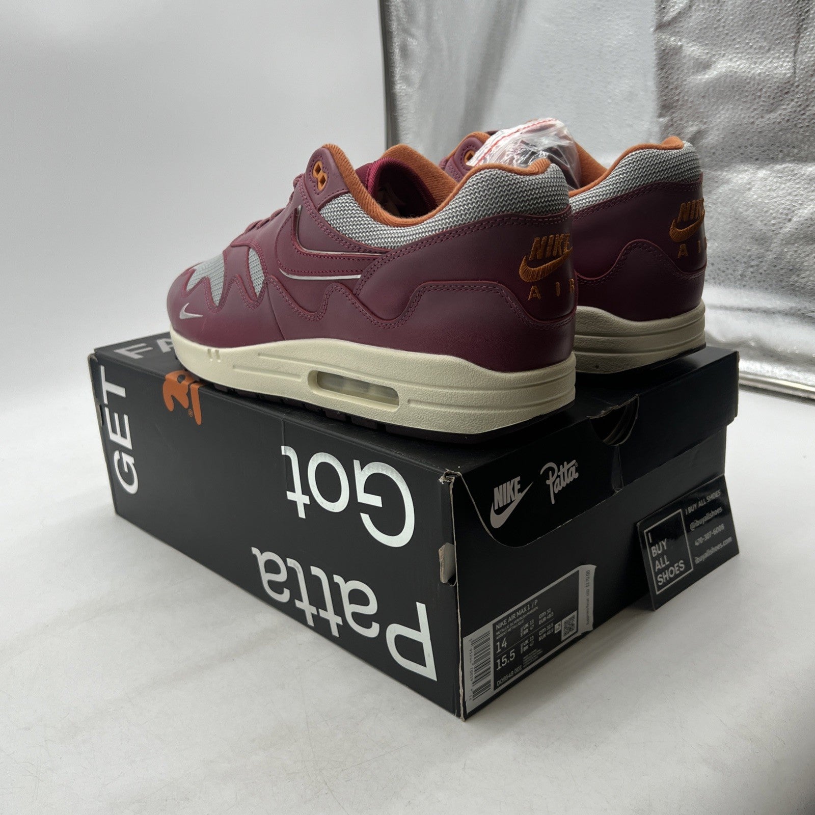 Size 14 - Nike Patta x Air Max 1 Rush Maroon (DO9549-001)