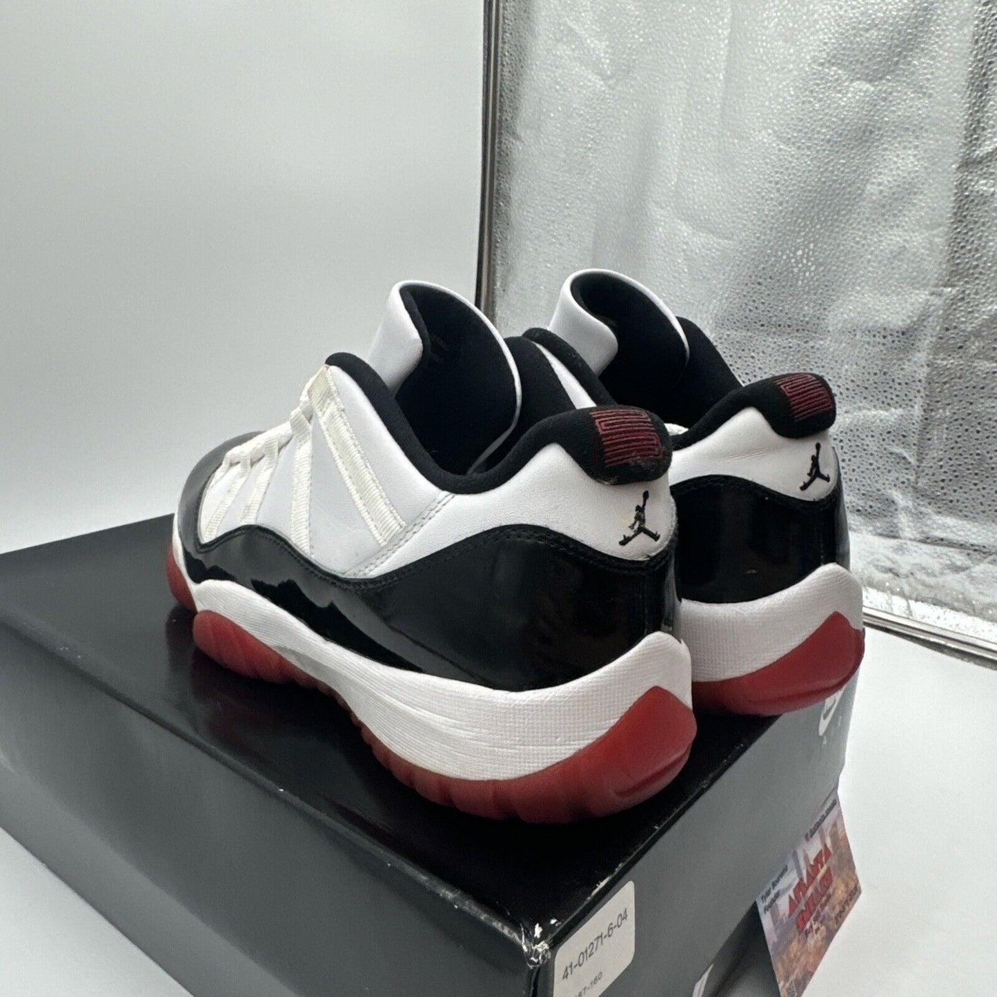 Size 11.5 - Jordan 11 Retro Low Concord-Bred White Black Red Soles Patent Leathe