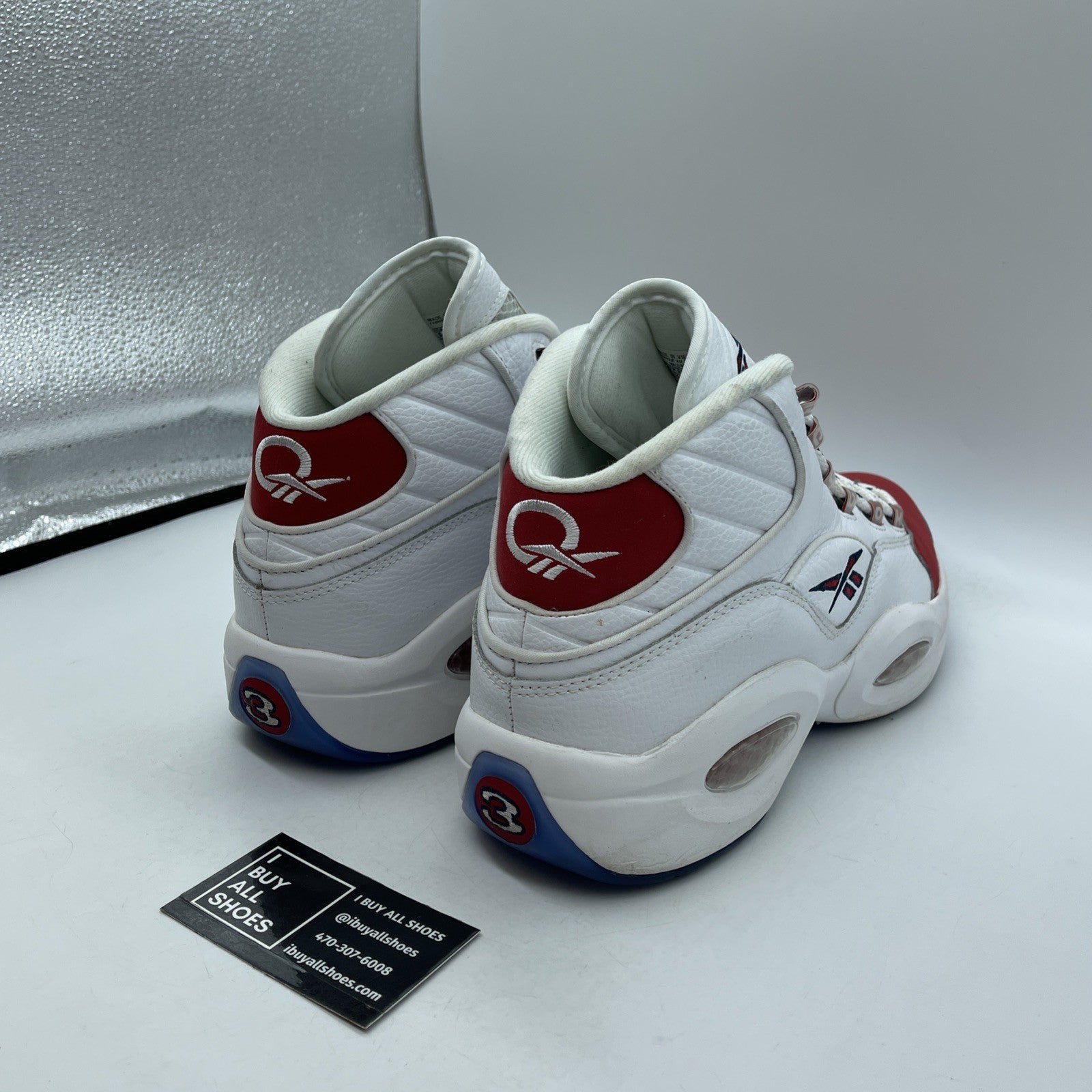 Size 13 - Reebok Question OG 2020 Mid Red Toe Black White Suede (FY1018)