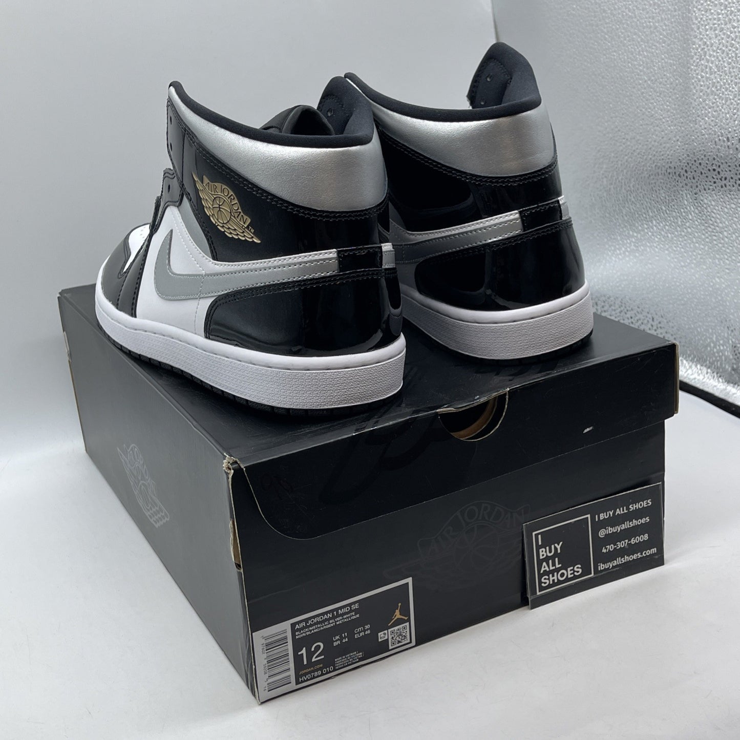 Size 12 - Air Jordan 1 SE Mid Black White Metallic Silver Leather (HV0789-010)