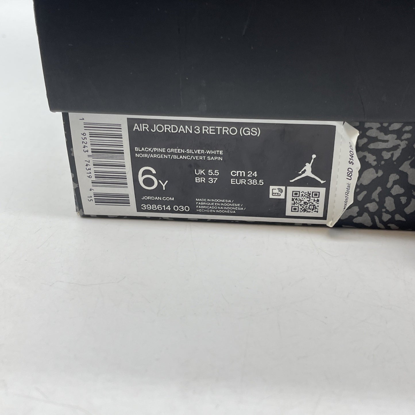 Size 6Y - Jordan 3 Retro Mid Pine Green Black Grey Suede (398614-030)