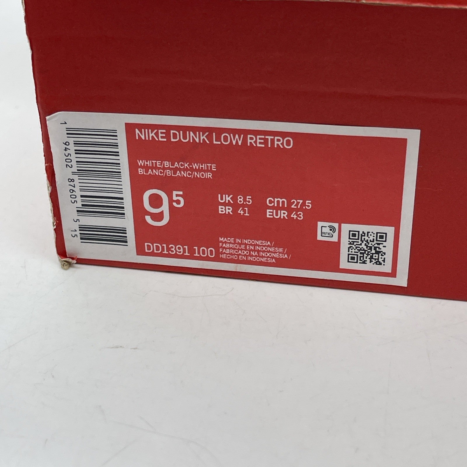 Size 9.5 - Nike Dunk Low Black White Leather (DD1391-100)