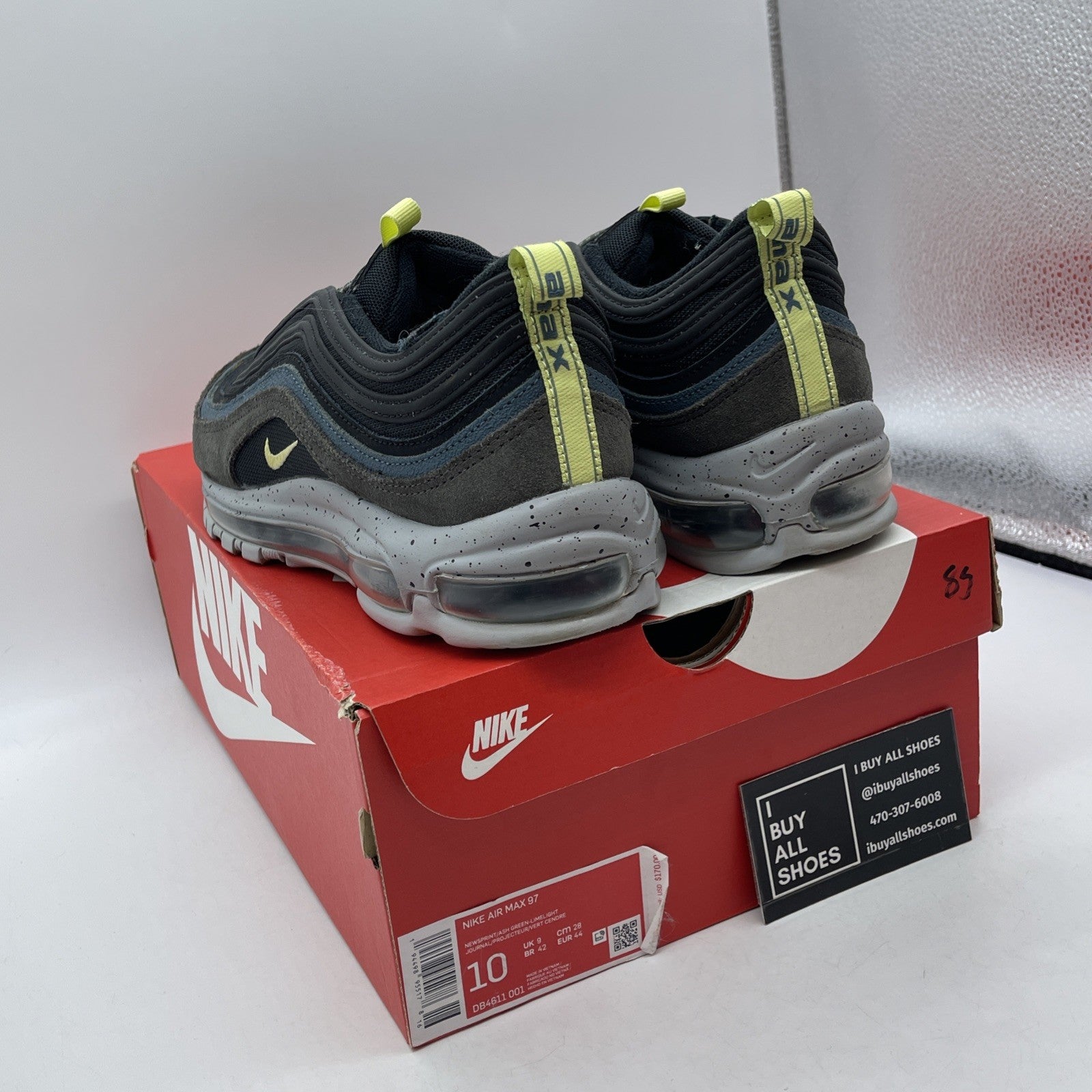 Size 10 - Nike Air Max 97 Newsprint Grey Blue Black Suede Leather (DB4611-001)