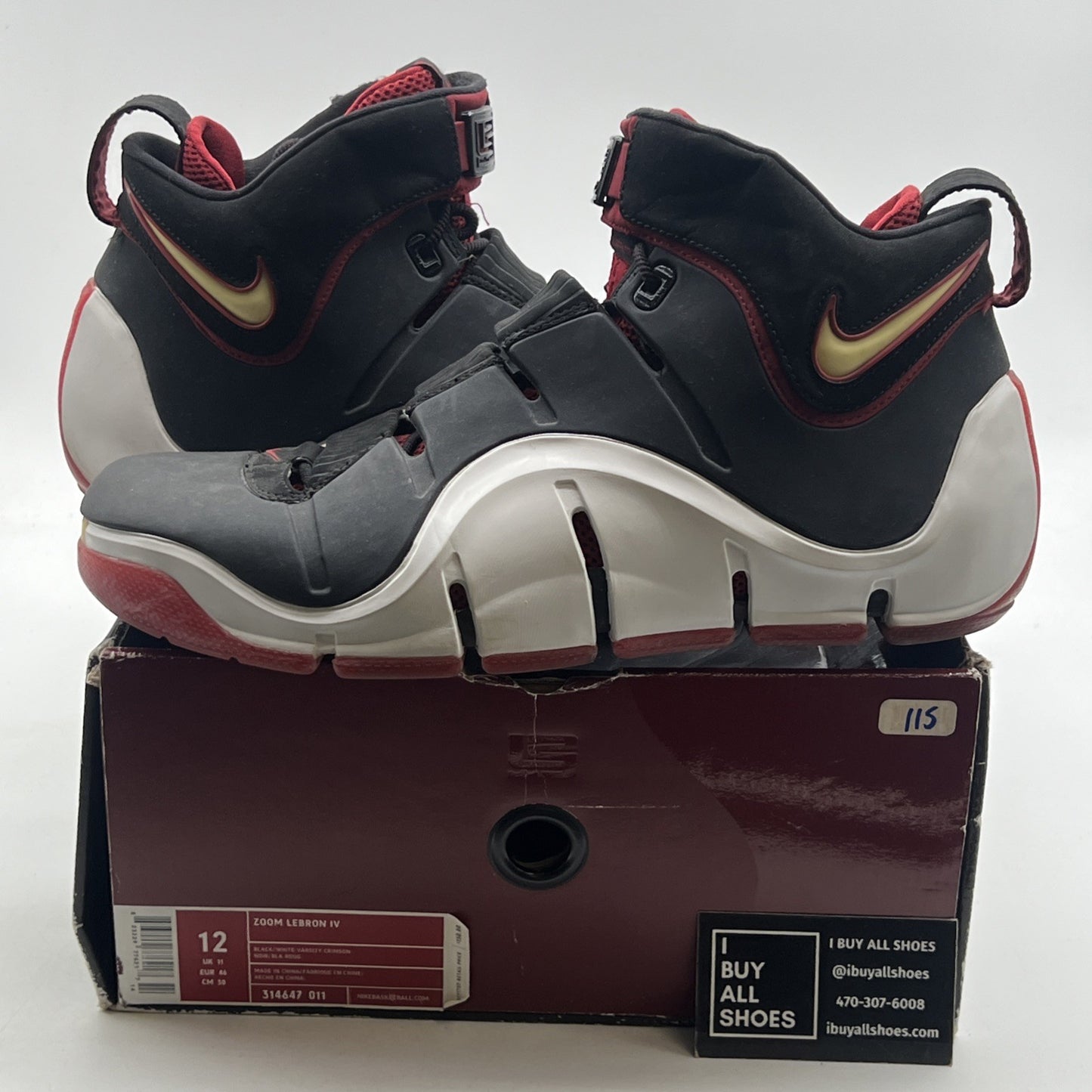 Size 12 - Nike Zoom LeBron 4 Black White Red (314647-011)