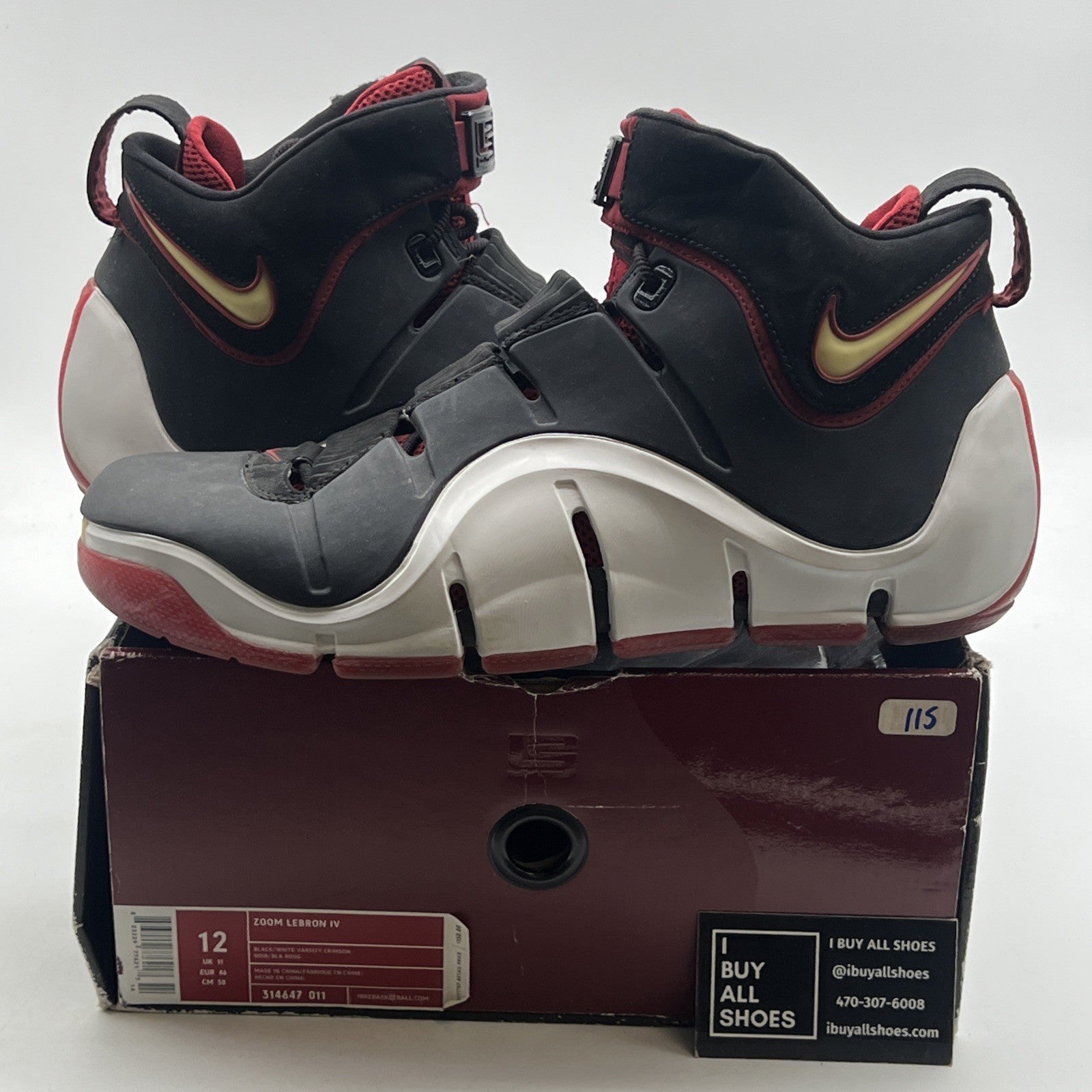 Size 12 - Nike Zoom LeBron 4 Black White Red (314647-011)