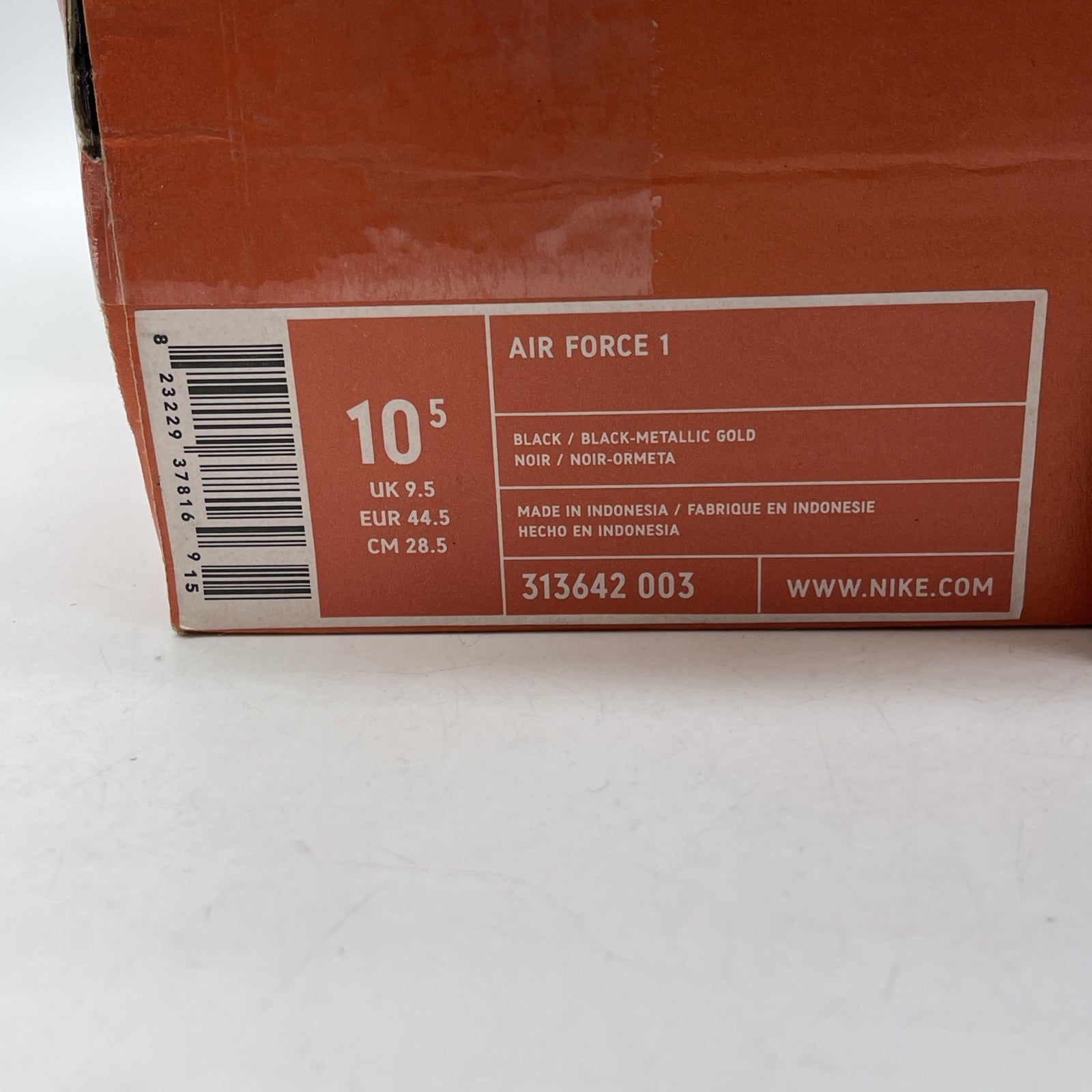 Size 10.5 - Nike Air Force 1 Black Gold Suede Leather (313642-003)