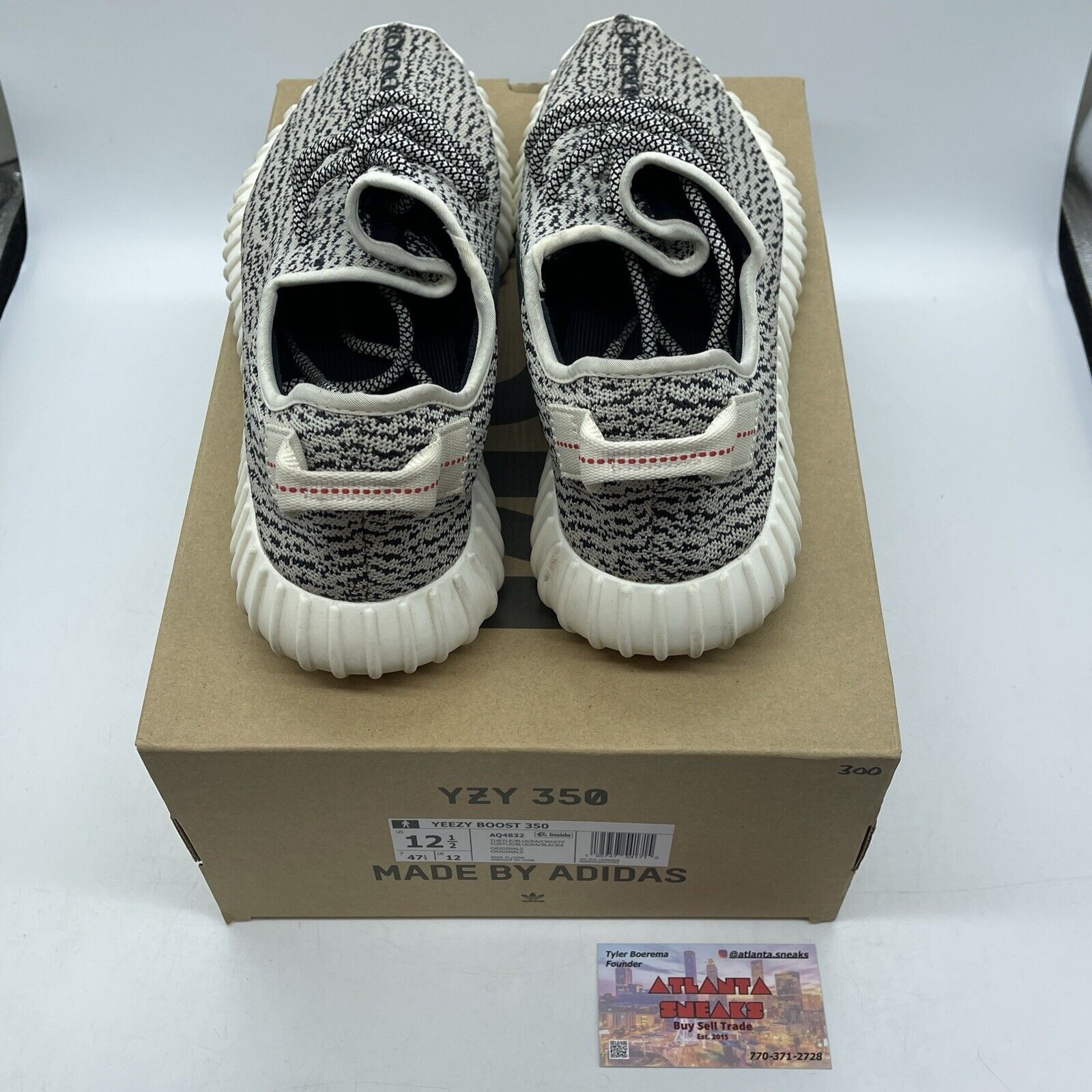 Size 12.5 - adidas Yeezy Boost 350 Low Turtle Dove White Black Red (AQ4832)