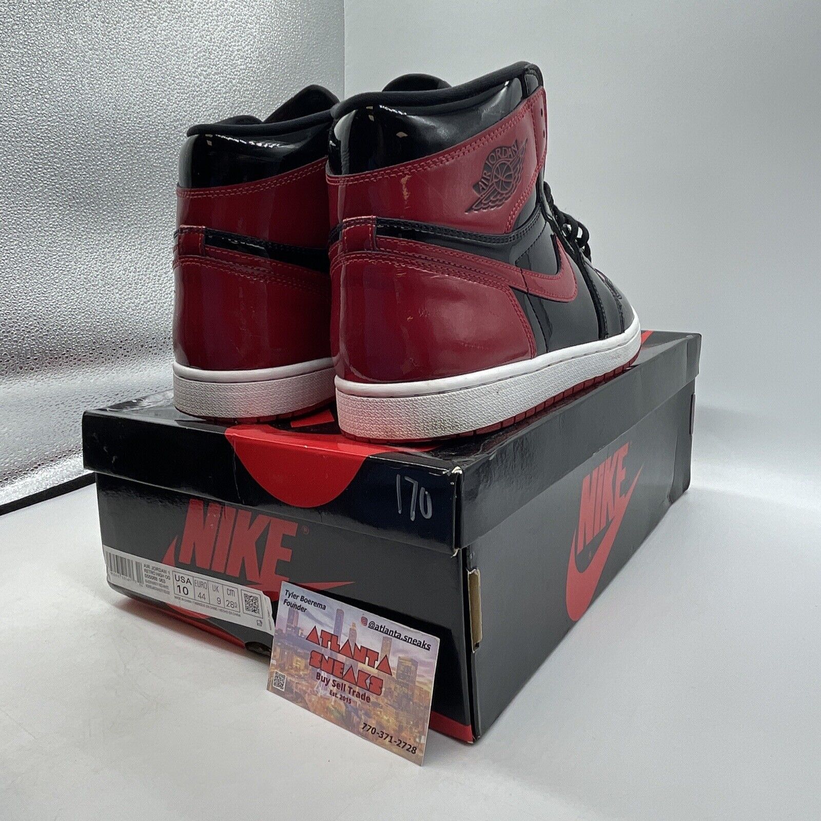 Size 10 - Jordan 1 Retro OG High Patent Bred Black Red White (555088-063)