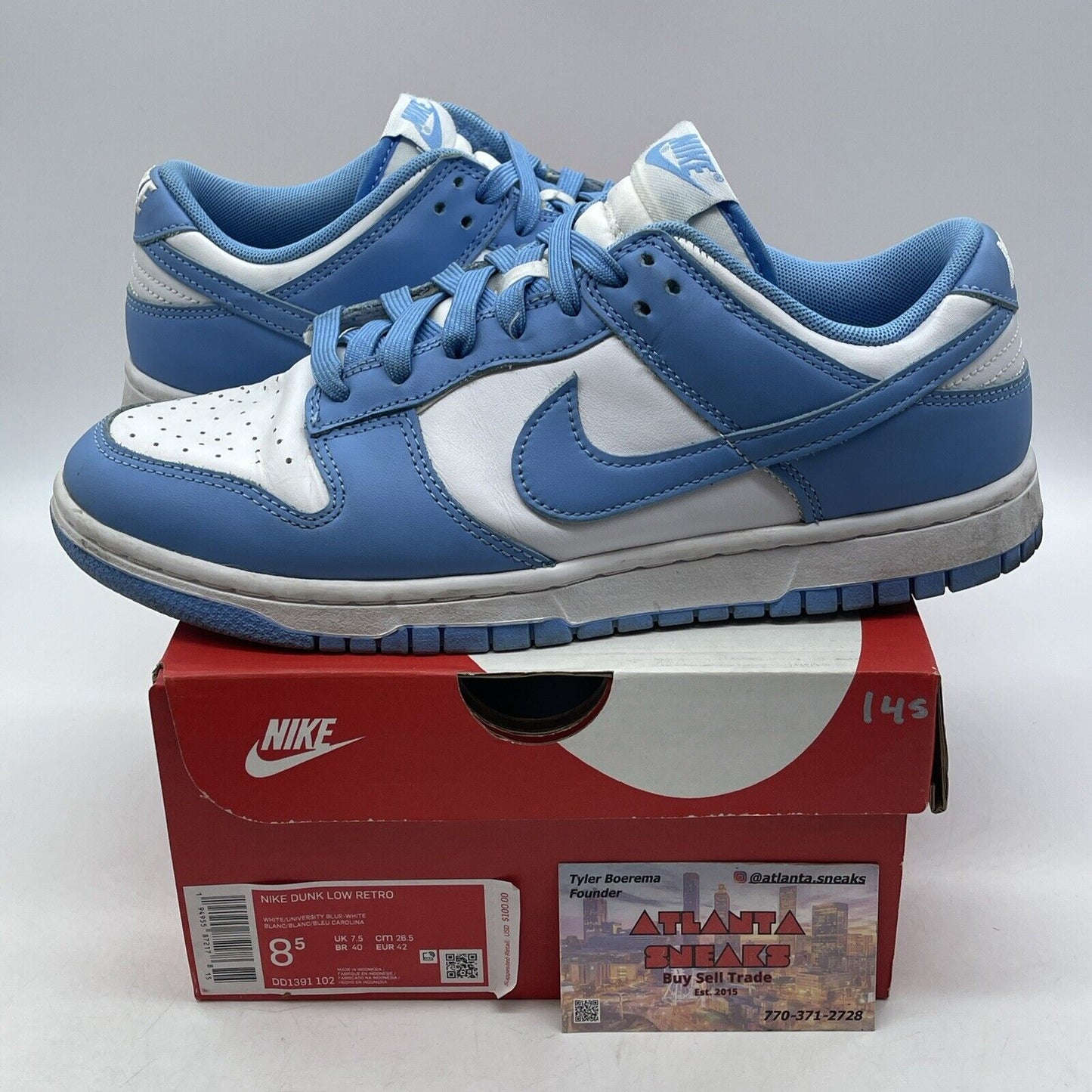 Size 8.5 - Nike Dunk Low University Blue White Leather (DD1391-102)