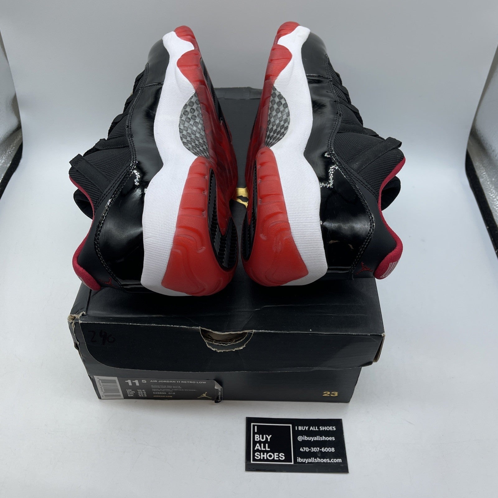 Size 11.5 - Air Jordan 11 Retro 2015 Low Bred Black Leather (528895-012)