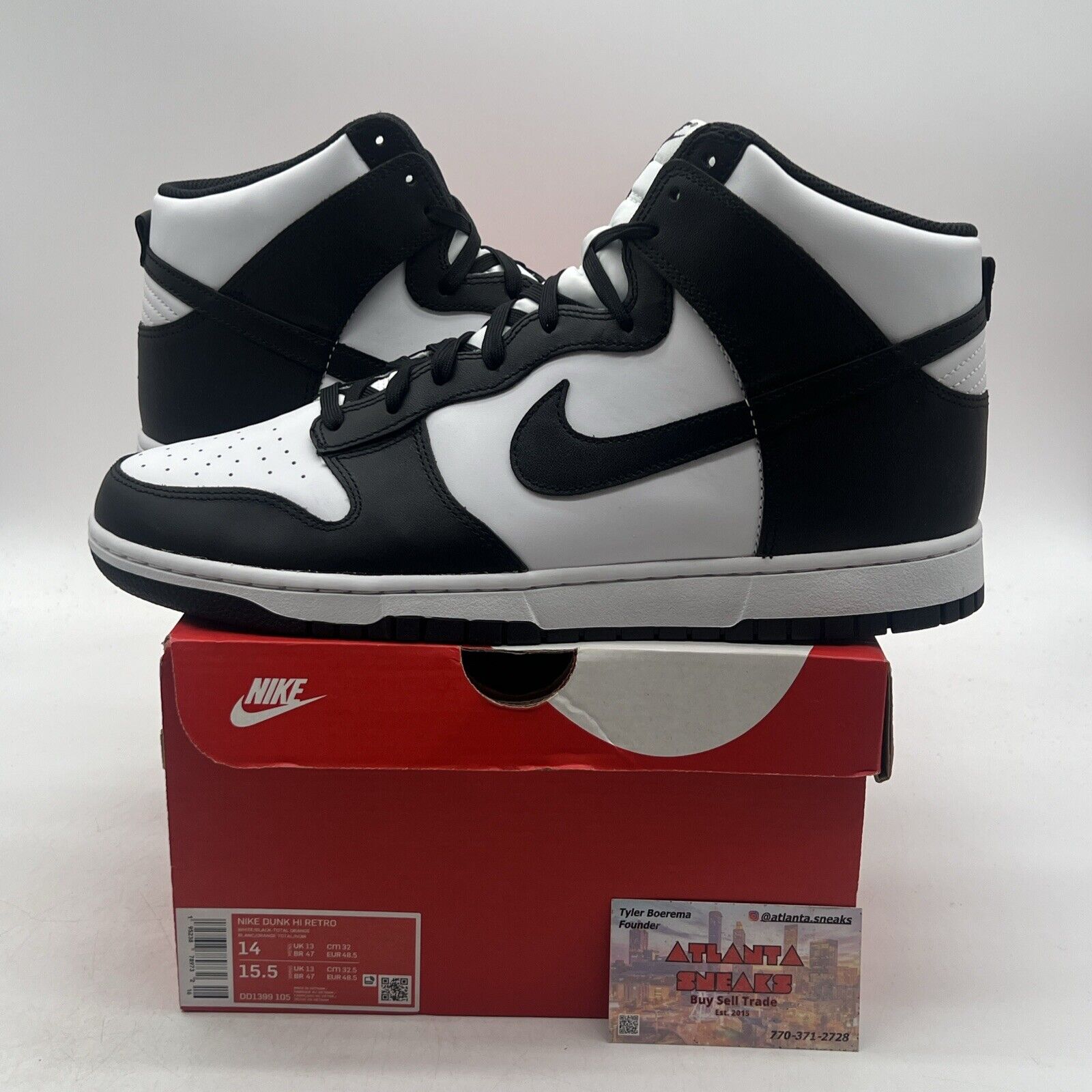 Size 14 - Nike Dunk High Black White Leather (DD1399-105)