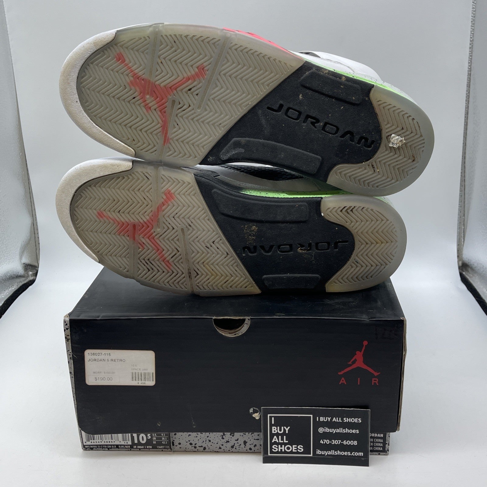 Size 10.5 - Air Jordan 5 Retro Pro Stars White Black Green Leather (136027-115)