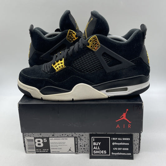 Size 8.5 - Jordan 4 Retro Royalty Black Gold Suede (308497-032)