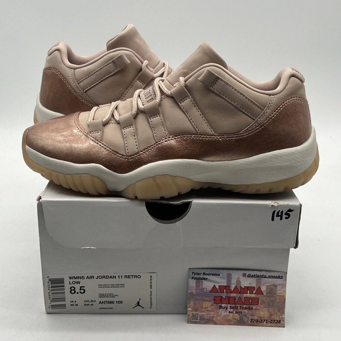 Size 8.5 - Air Jordan 11 Retro Low Rose Gold W Leather Suede White (AH7860-105)