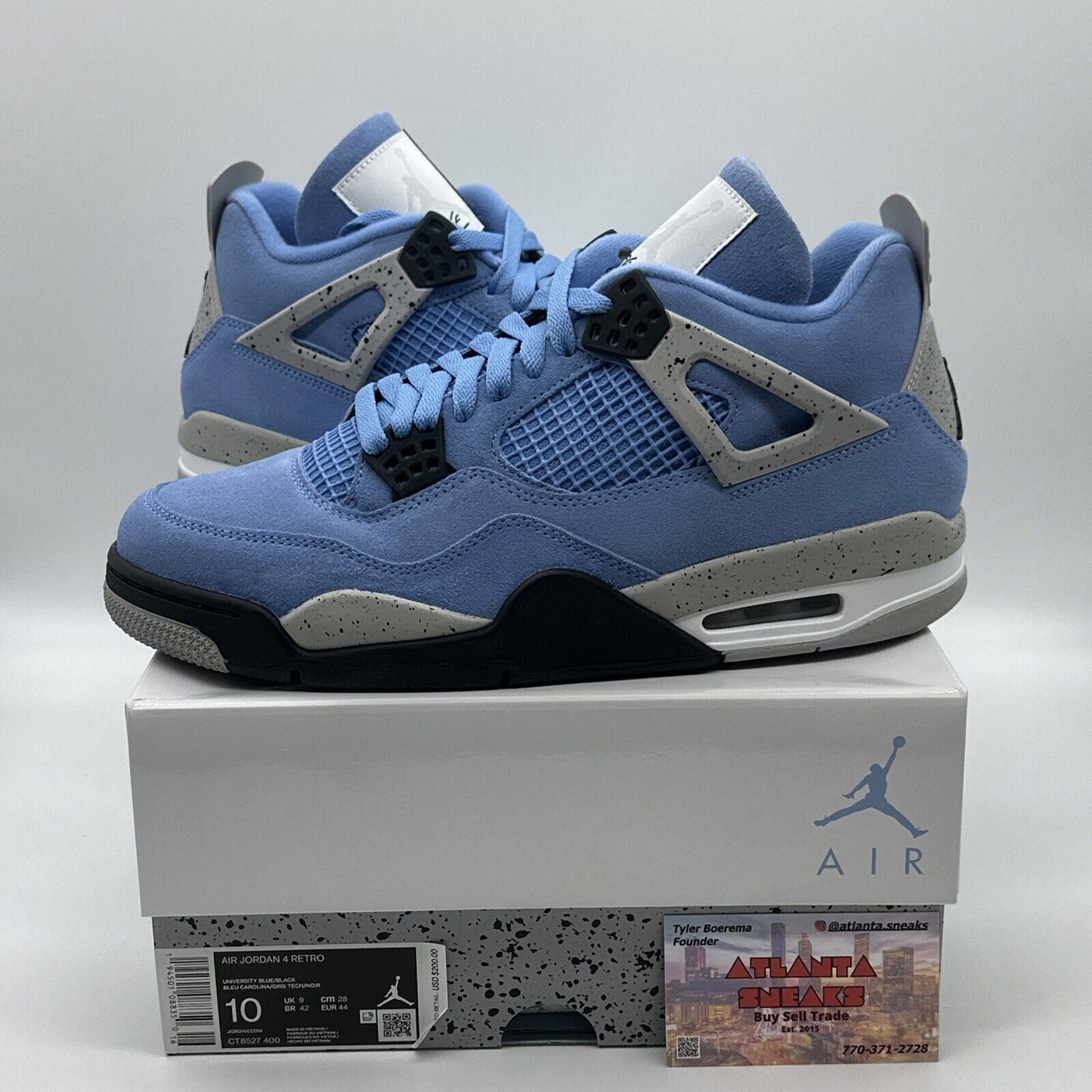 Size 10 - Jordan 4 Retro Mid University Blue Suede Sneaker Ds North Carolina Og