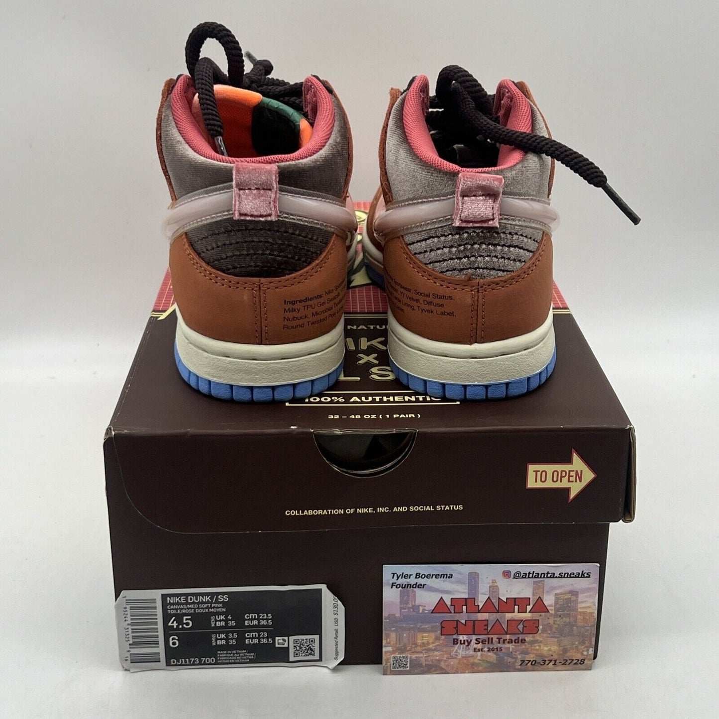 Size 4.5 - Nike Social Status x Dunk Mid Chocolate Milk Brand New Og All Pink
