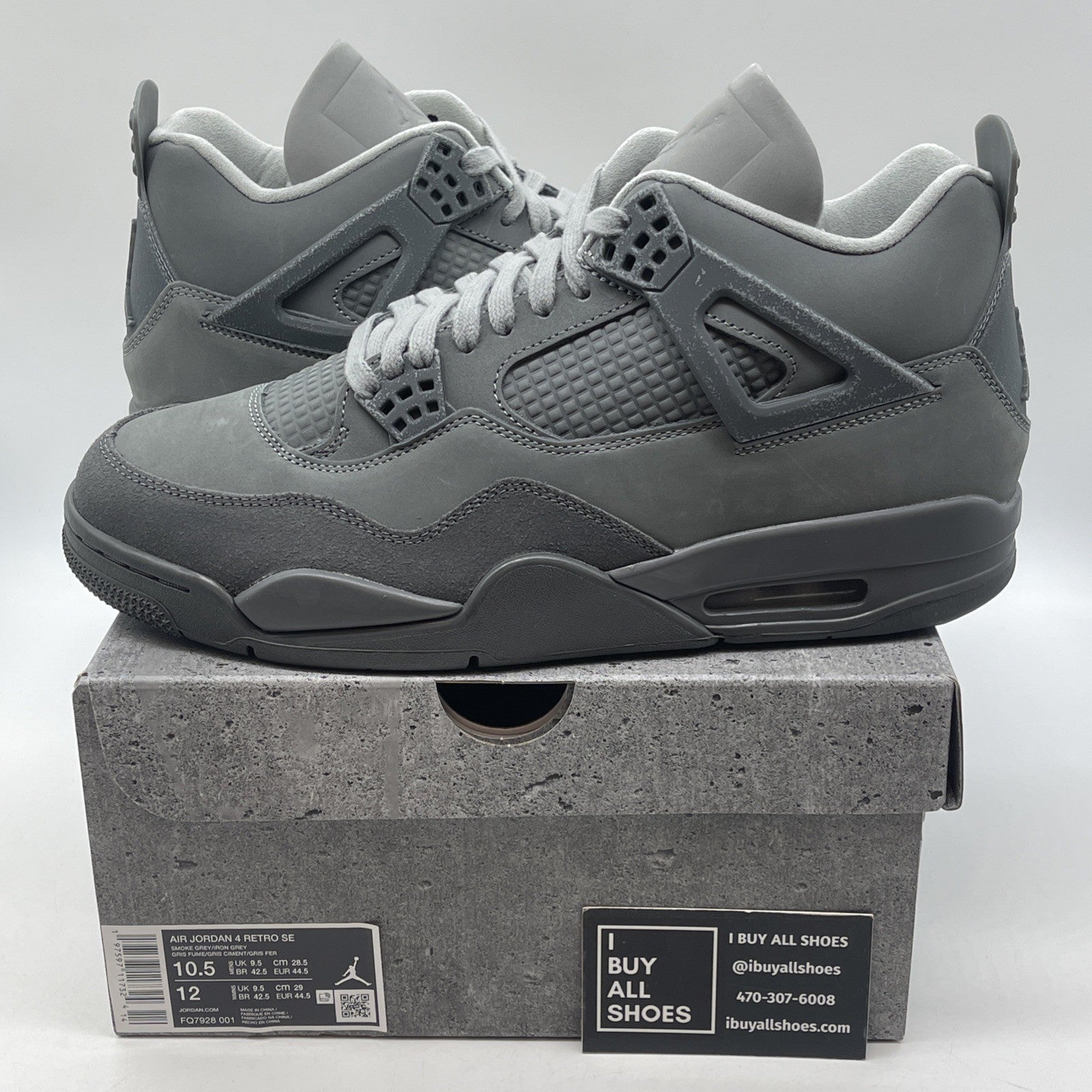 Size 10.5 - Air Jordan 4 Retro SE Wet Cement Grey Suede (FQ7928-001)