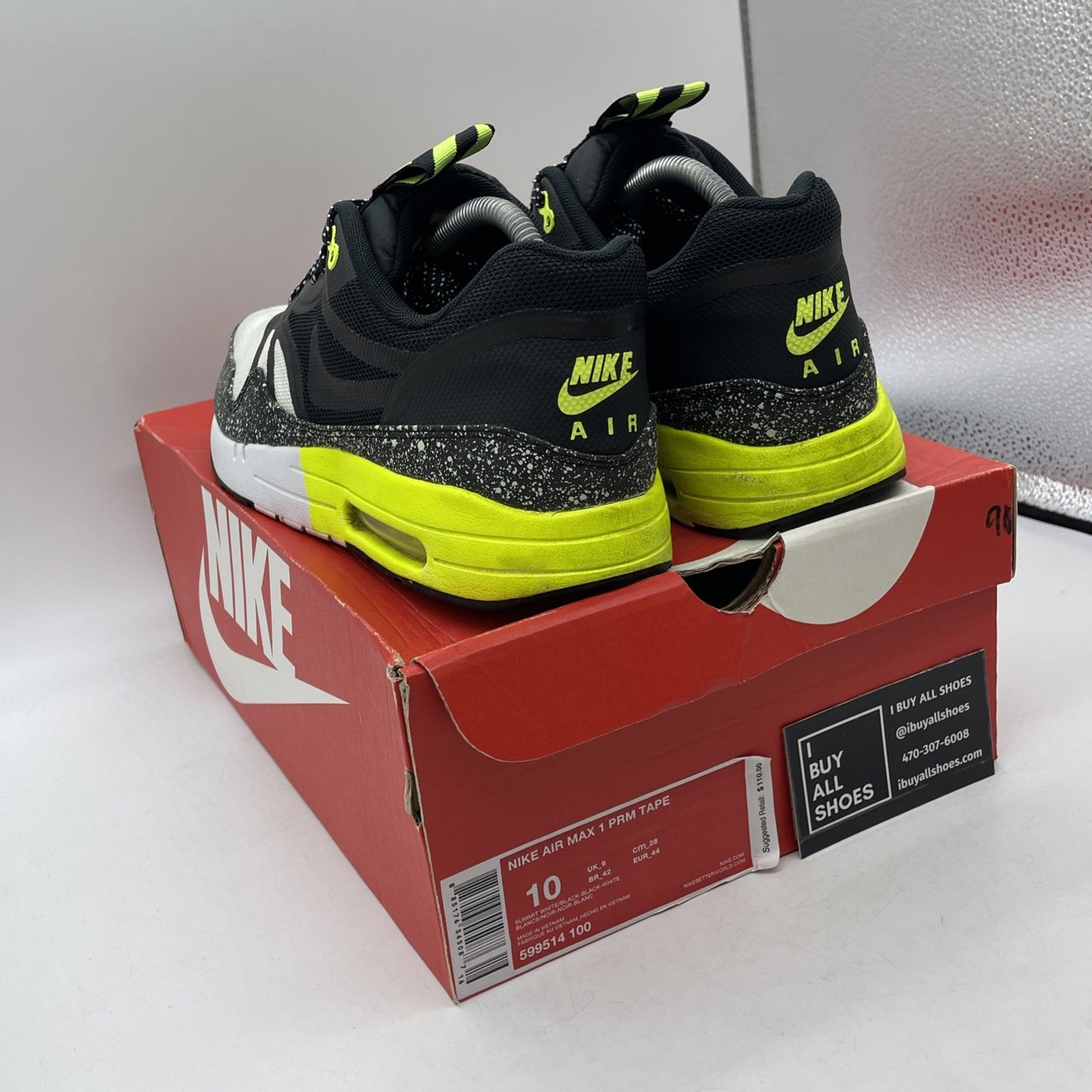 Size 10 - Nike Air Max 1 Night Run Black Grey Suede Leather (599514-100)
