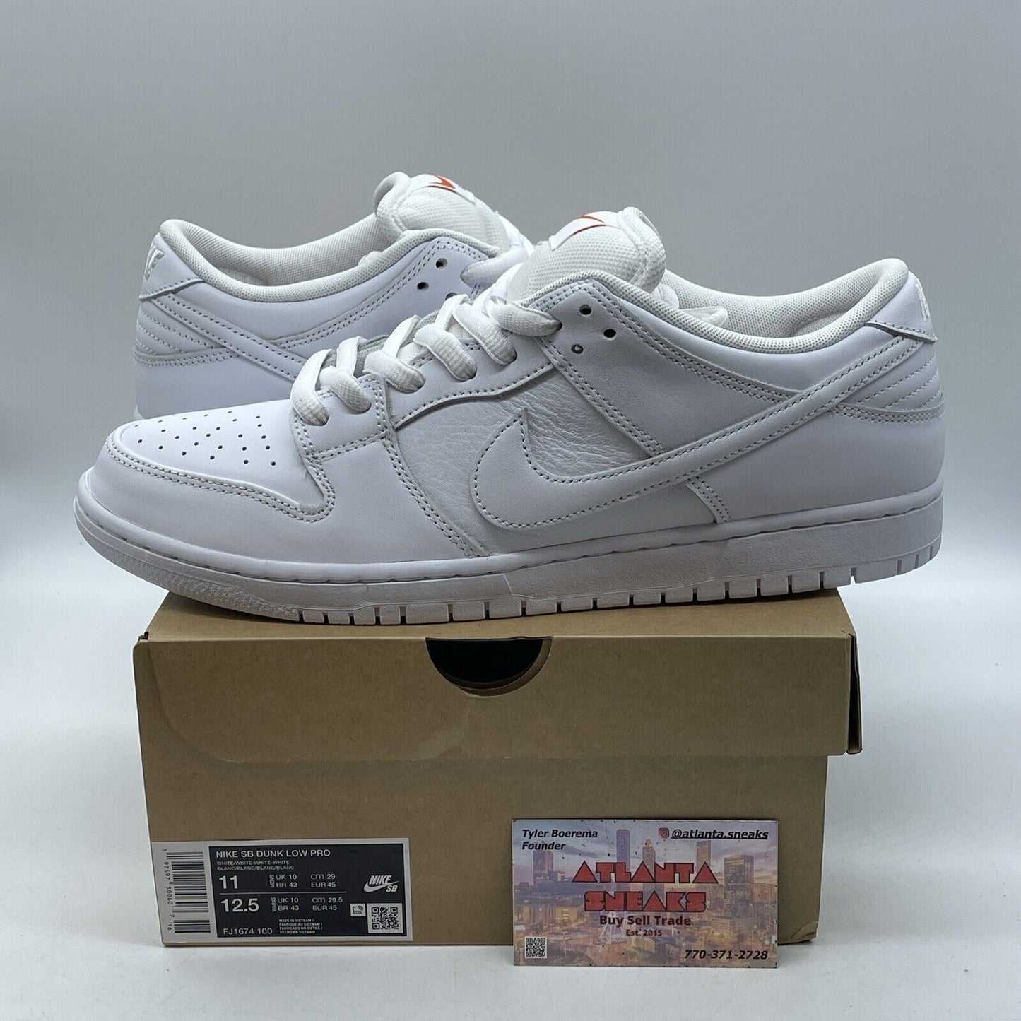 Size 11 - Nike SB Dunk Low Pro Triple White Orange Leather (FJ1674-100)