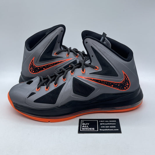 Size 13 - Nike LeBron 10 Lava Grey Black Orange Leather (541100-002)