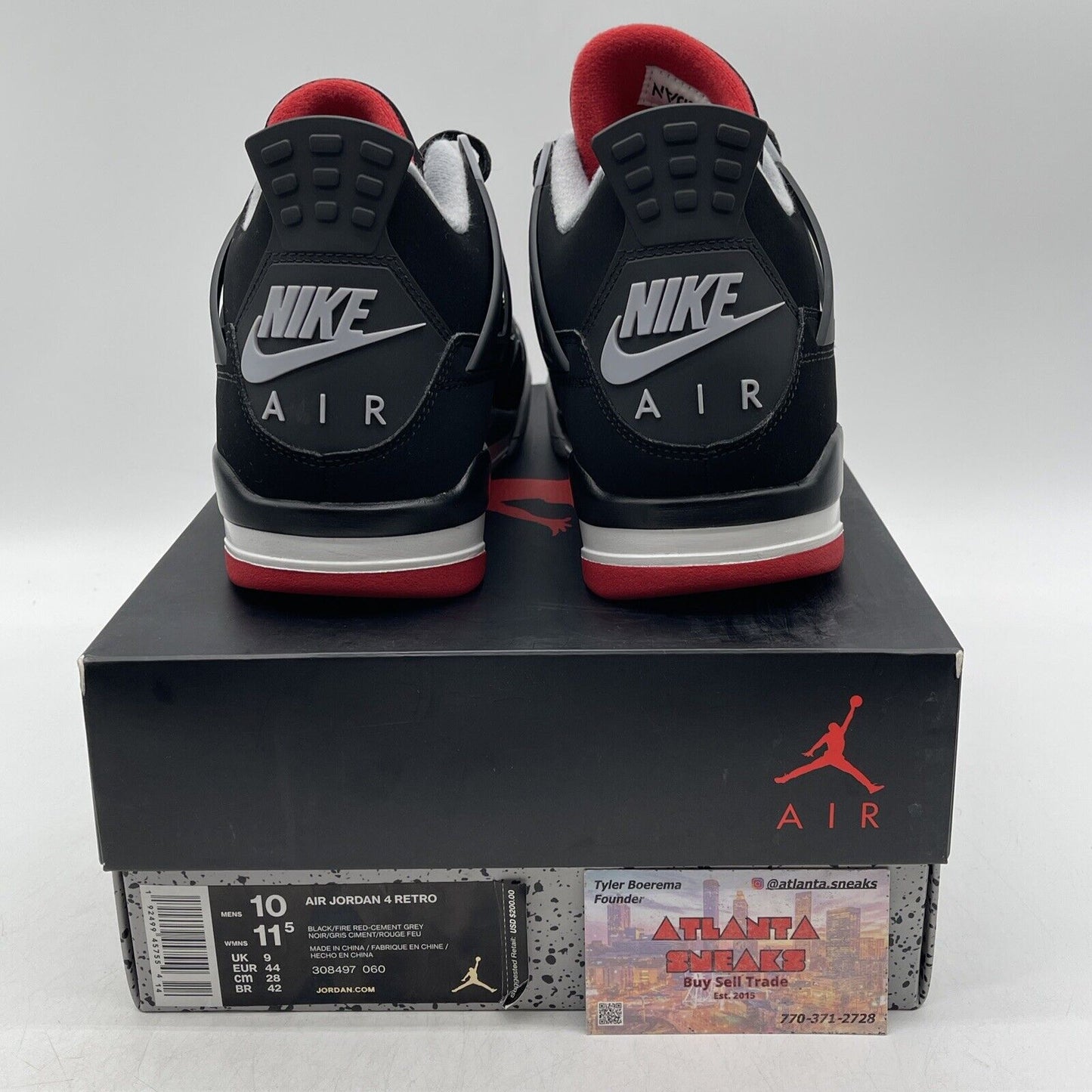 Size 10 - Jordan 4 Retro OG Mid Bred 2019 Black Grey White Suede (308497-060)