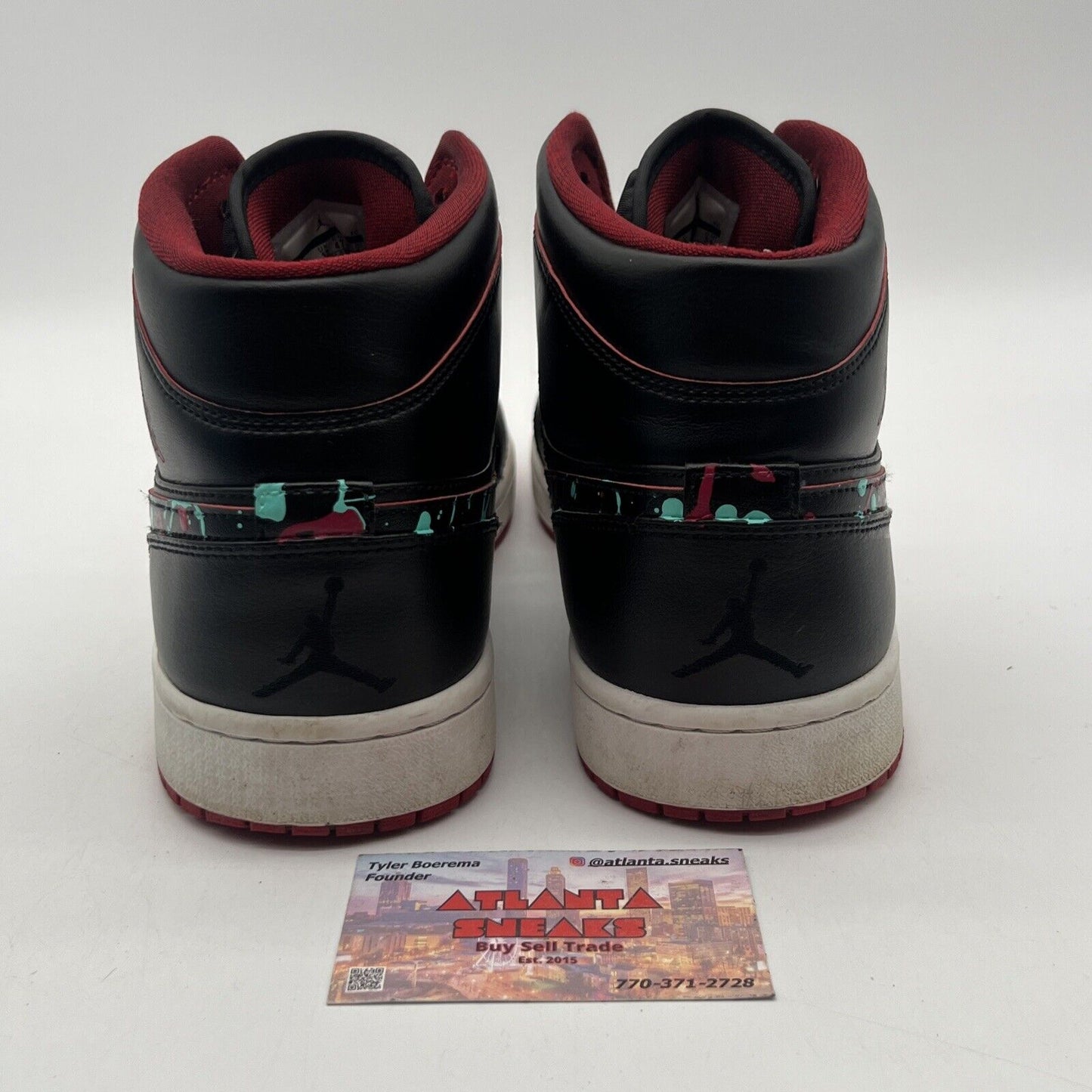 Size 13 - Air Jordan 1 Mid Black Red Teal Leather White (554724-028)