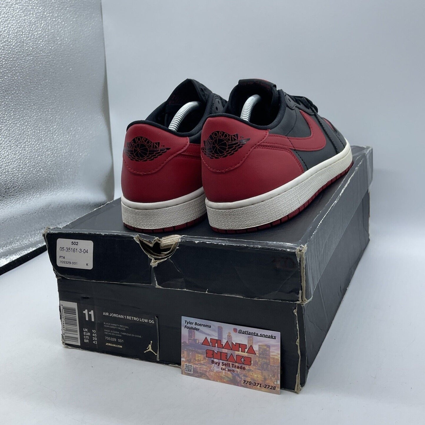 Size 11 - Air Jordan 1 Retro OG Low Bred Red Black Leather (705329-001)