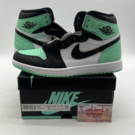 Size 9.5- Air Jordan 1 Retro OG High Green Glow White Black Leather.(DZ5495-130)