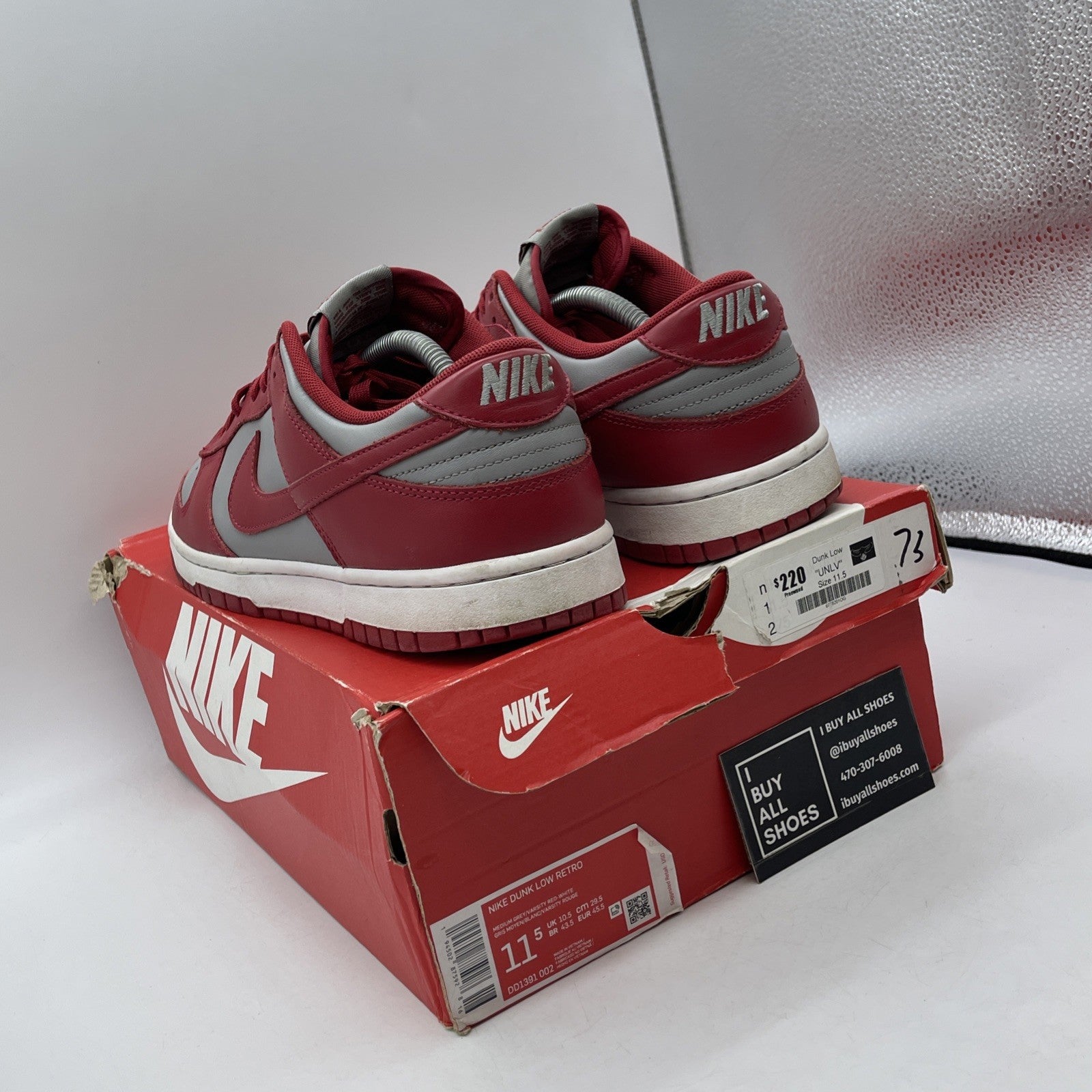 Size 11.5 - Nike Dunk Low SP UNLV Red Grey Leather (DD1391-002)