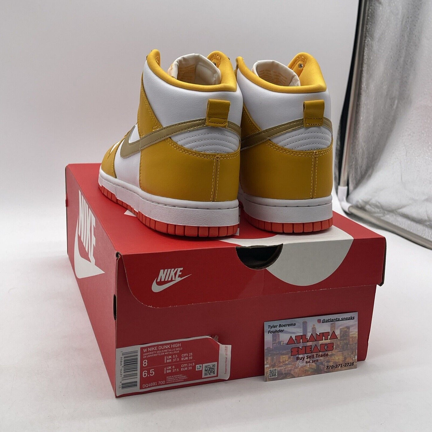 Size 8W - Nike Dunk High University Gold Orange White Leather (DQ4691-700)