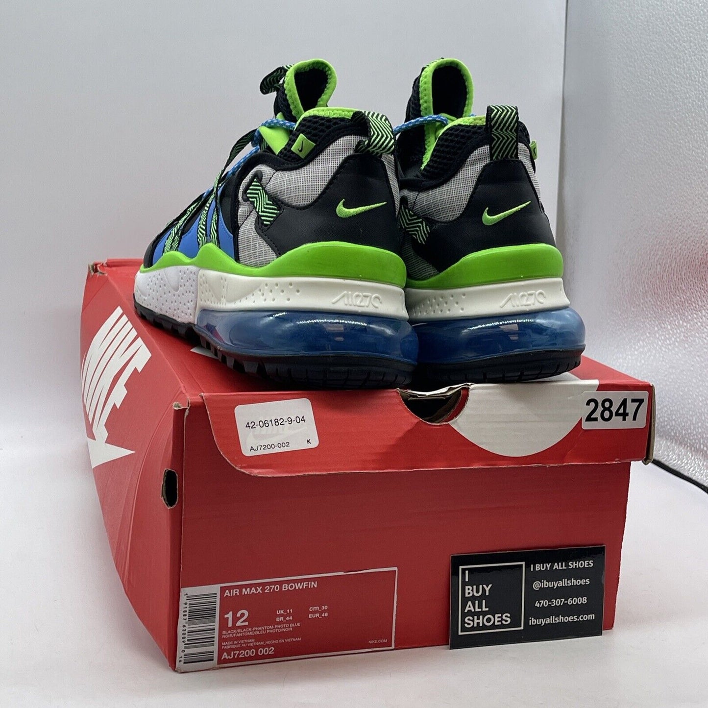 Size 12 - Nike Air Max 270 Bowfin Sprite Black Green Suede Leather (AJ7200-002)